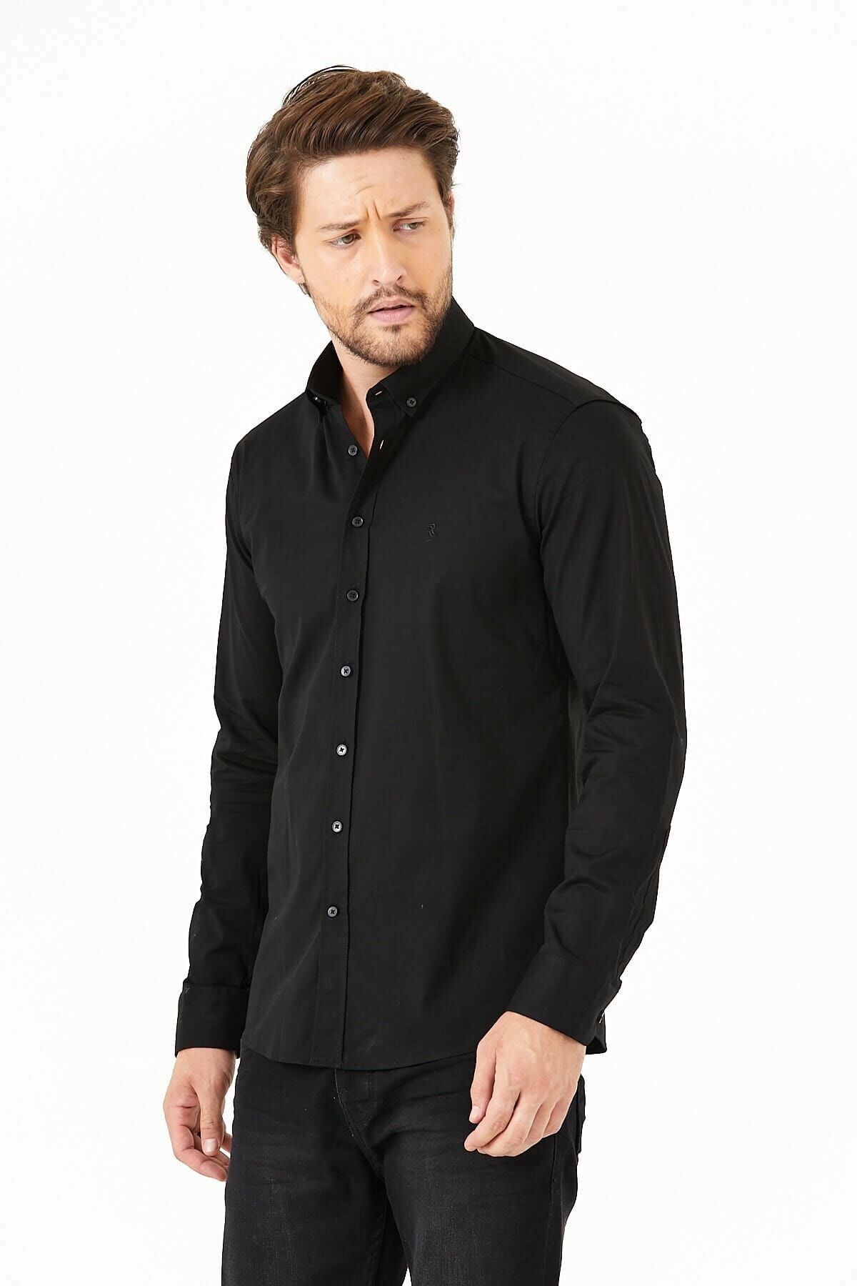 Siyah Slim Fit Uzun Kol Gömlek