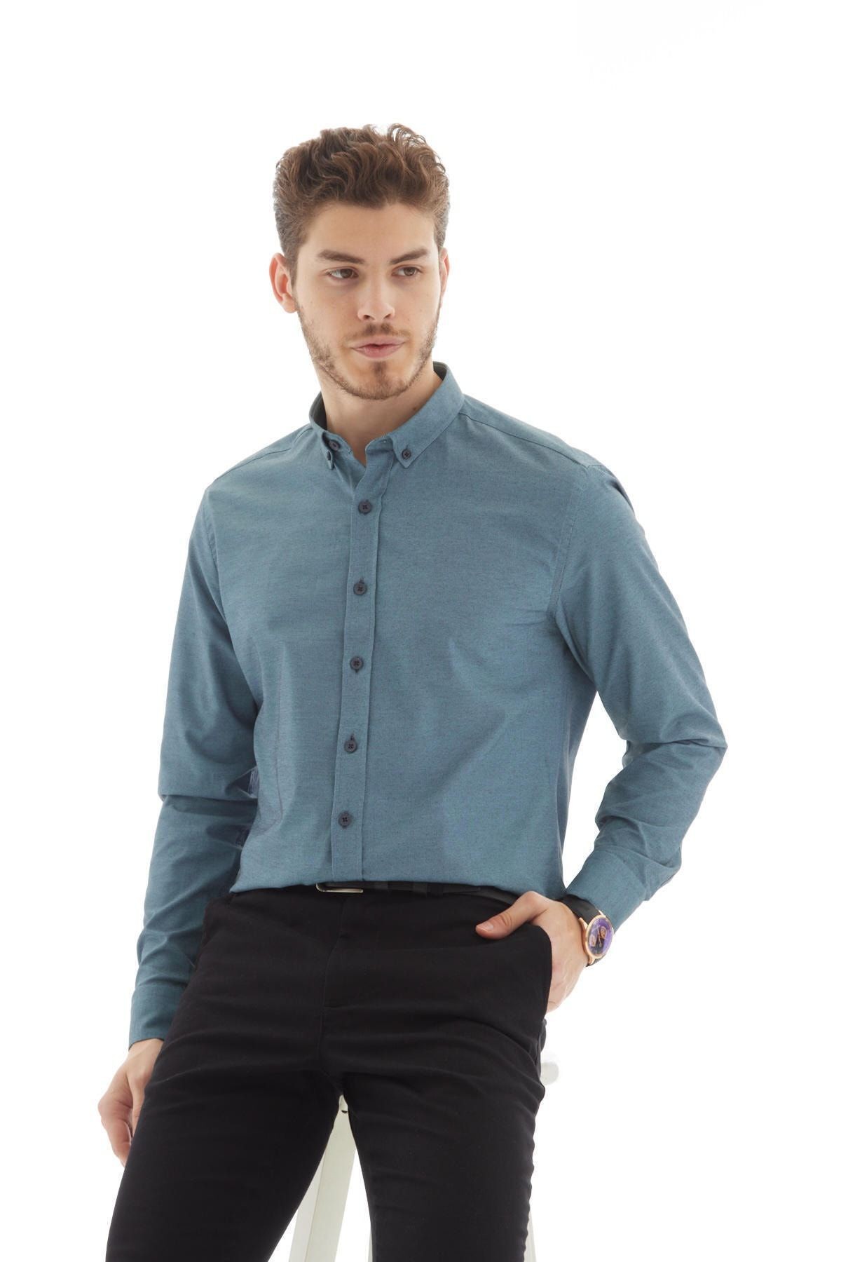 Vessmen Bordo Dar Kesim Slim Fit Yaka Düğmeli Uzun Kol Erkek Gömlek