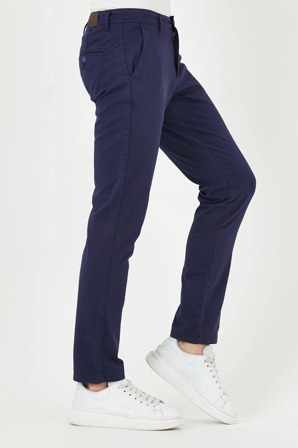Açık Lacivert Gabardin Chıno Yan Cepli Keten Regular Fit Pantolon