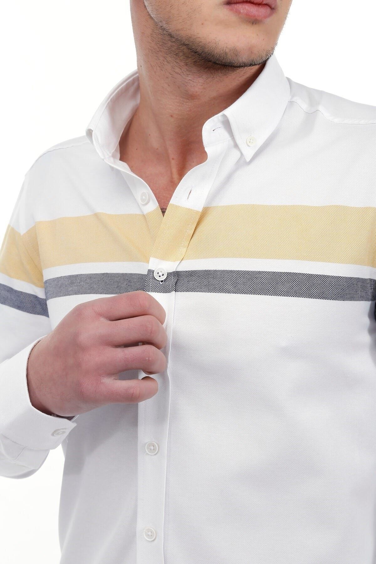 Sarı Panolo Beyaz Slim Fit Gömlek