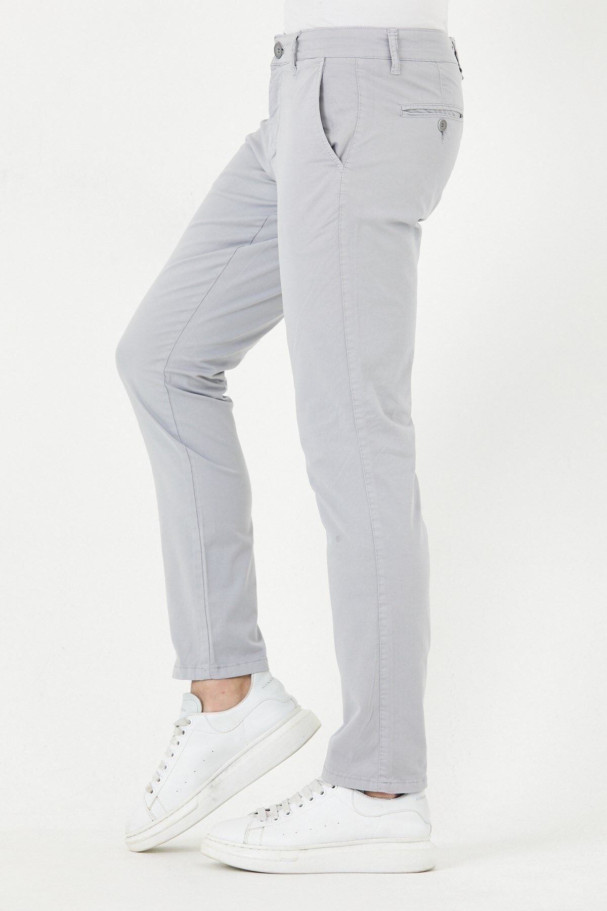 Gri Gabardin Chıno Yan Cepli Keten Regular Fit Pantolon