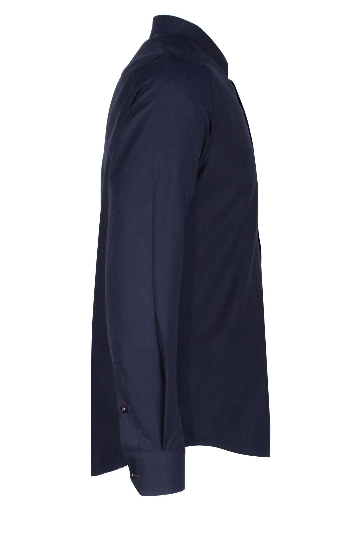 Erkek Lacivert Slim Fit Şambre Uzun Kol Gömlek