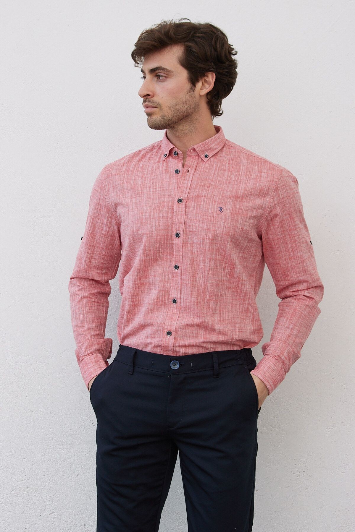 Keten Kiremit Slim Fit Uzun Kol Gömlek