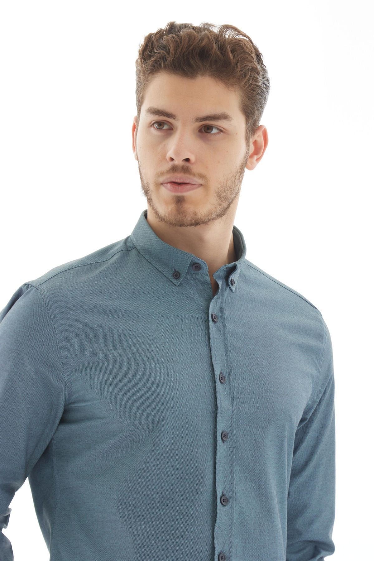 Vessmen Bordo Dar Kesim Slim Fit Yaka Düğmeli Uzun Kol Erkek Gömlek