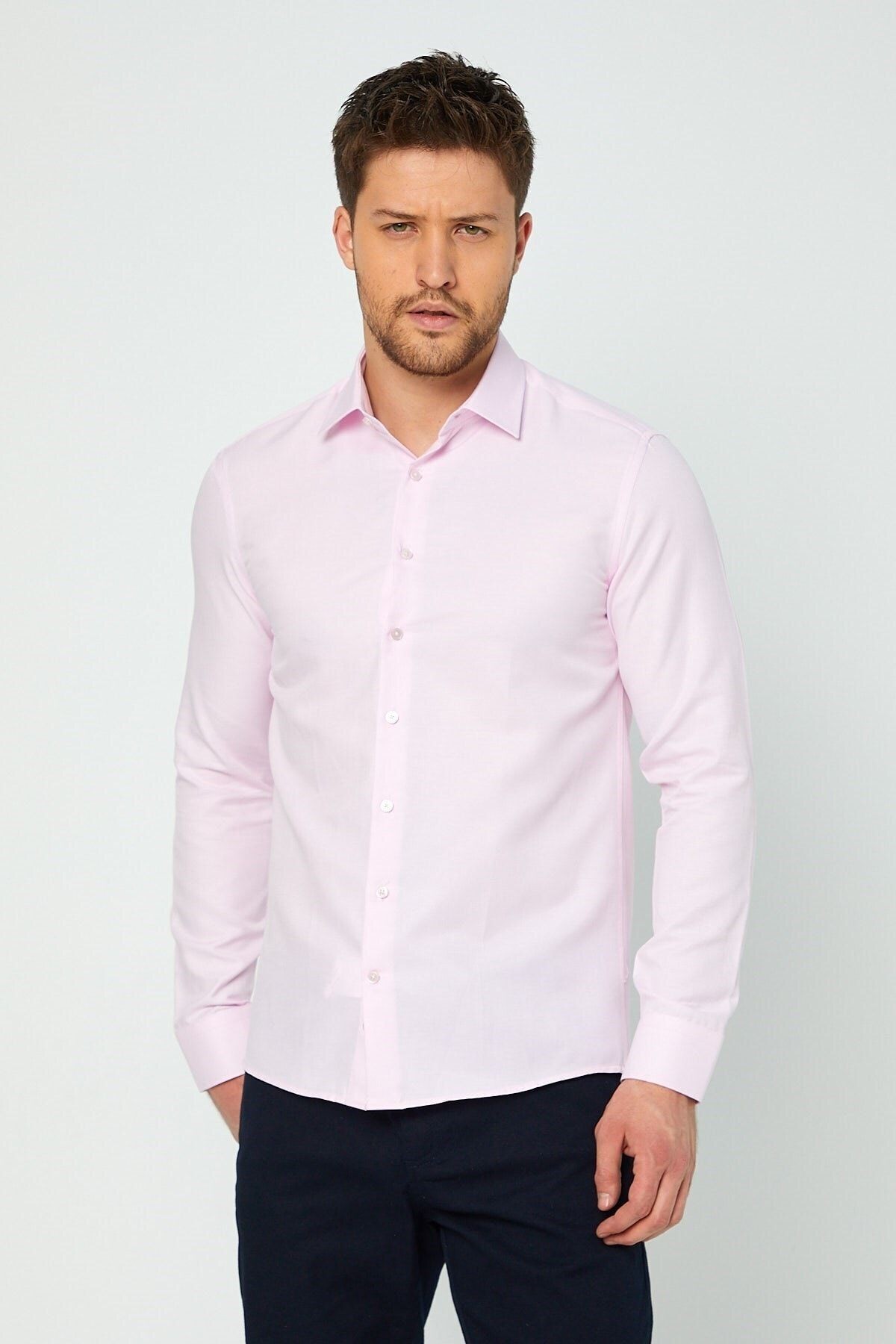 Toz Pembe Slim Fit Uzun Kol Gömlek