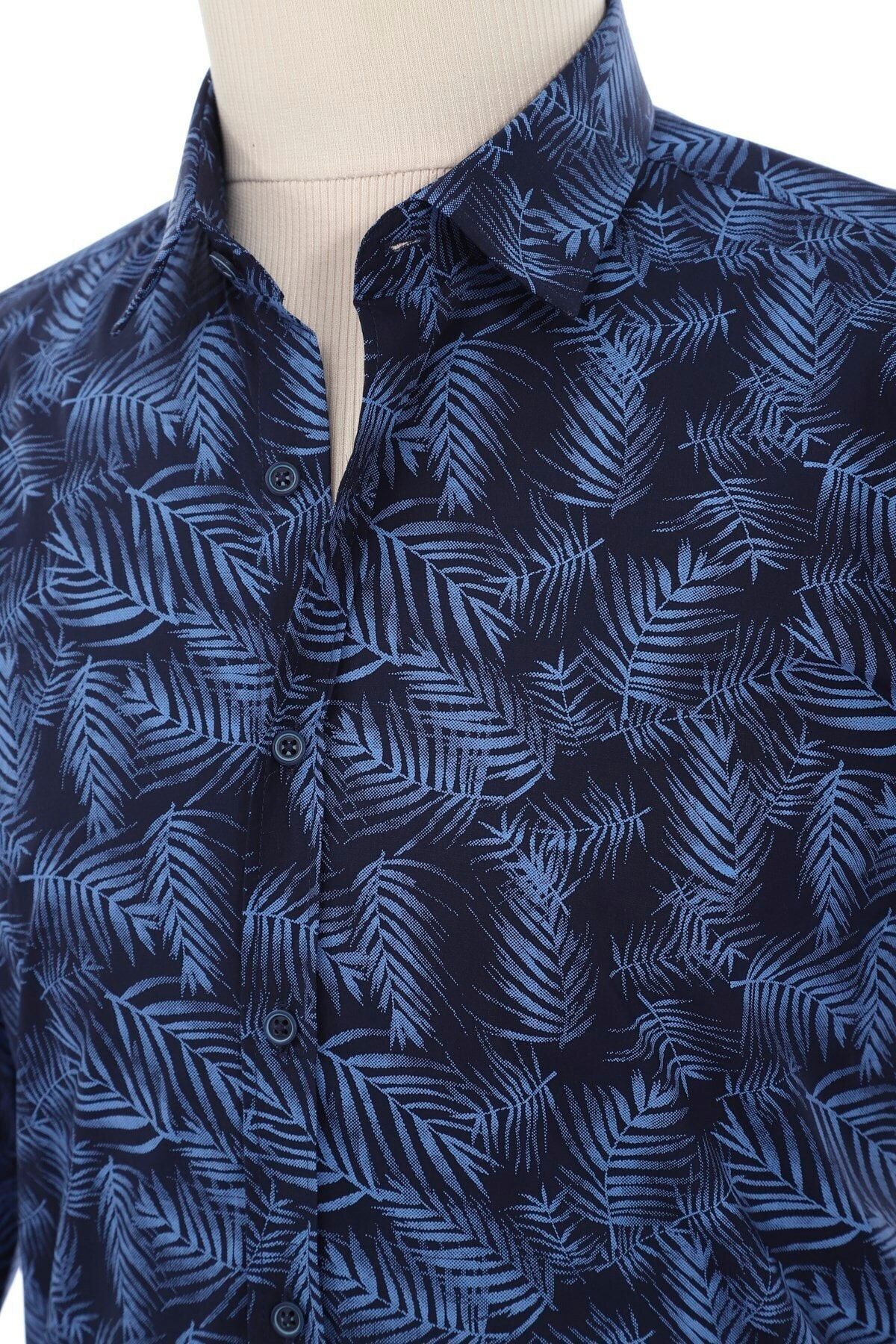 Baskılı Lacivert Slim Fit Gömlek