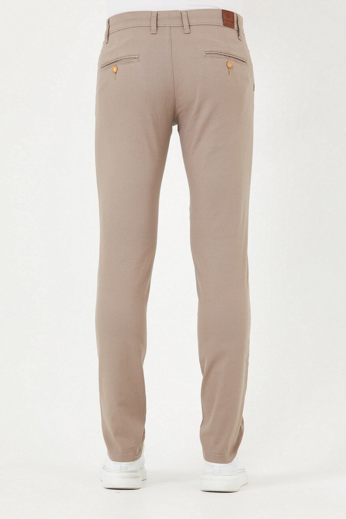Bej Chıno Yan Cepli Mikro Desen Keten Regular Fit Pantolon