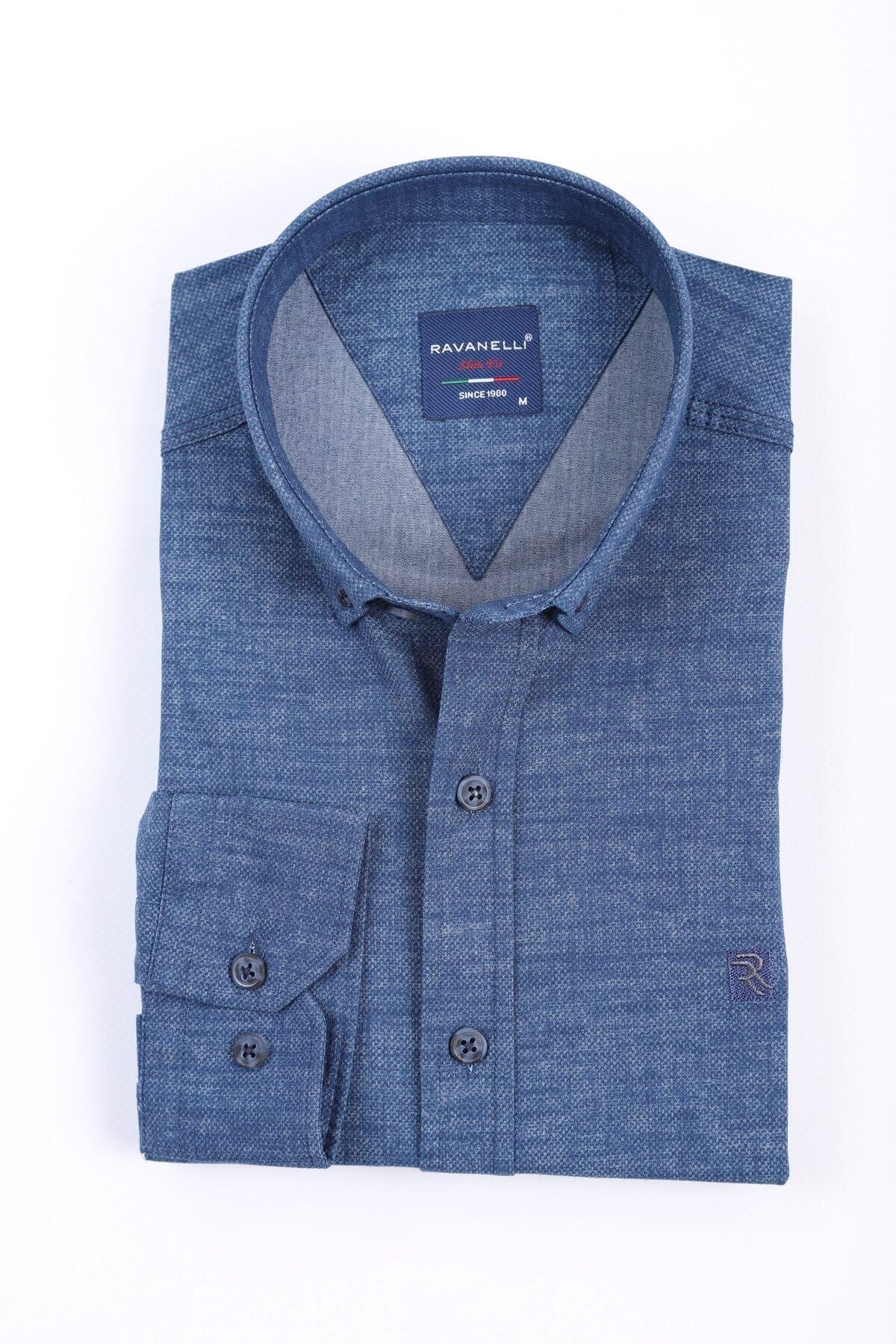 Baskılı Lacivert Slim Fit Gömlek