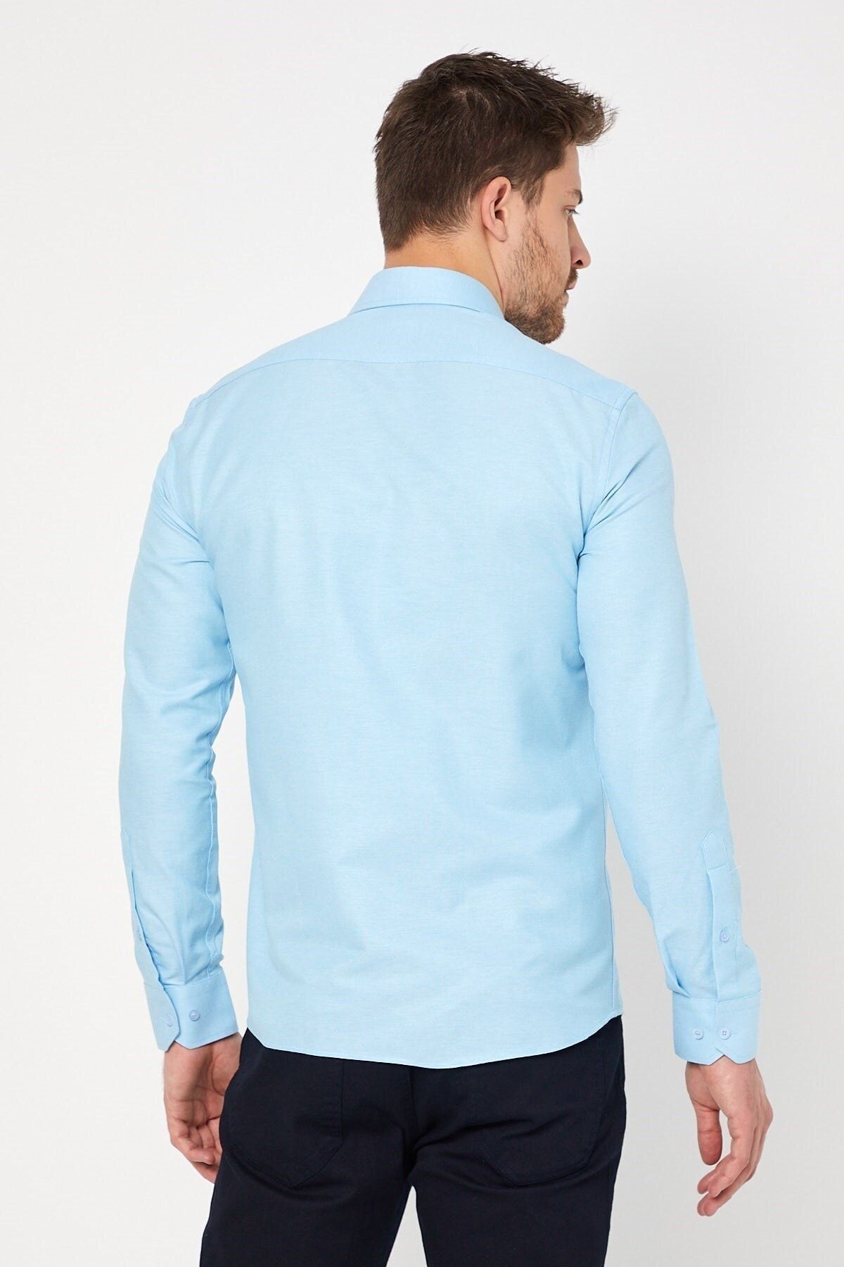 Turkuaz Slim Fit Uzun Kol Gömlek