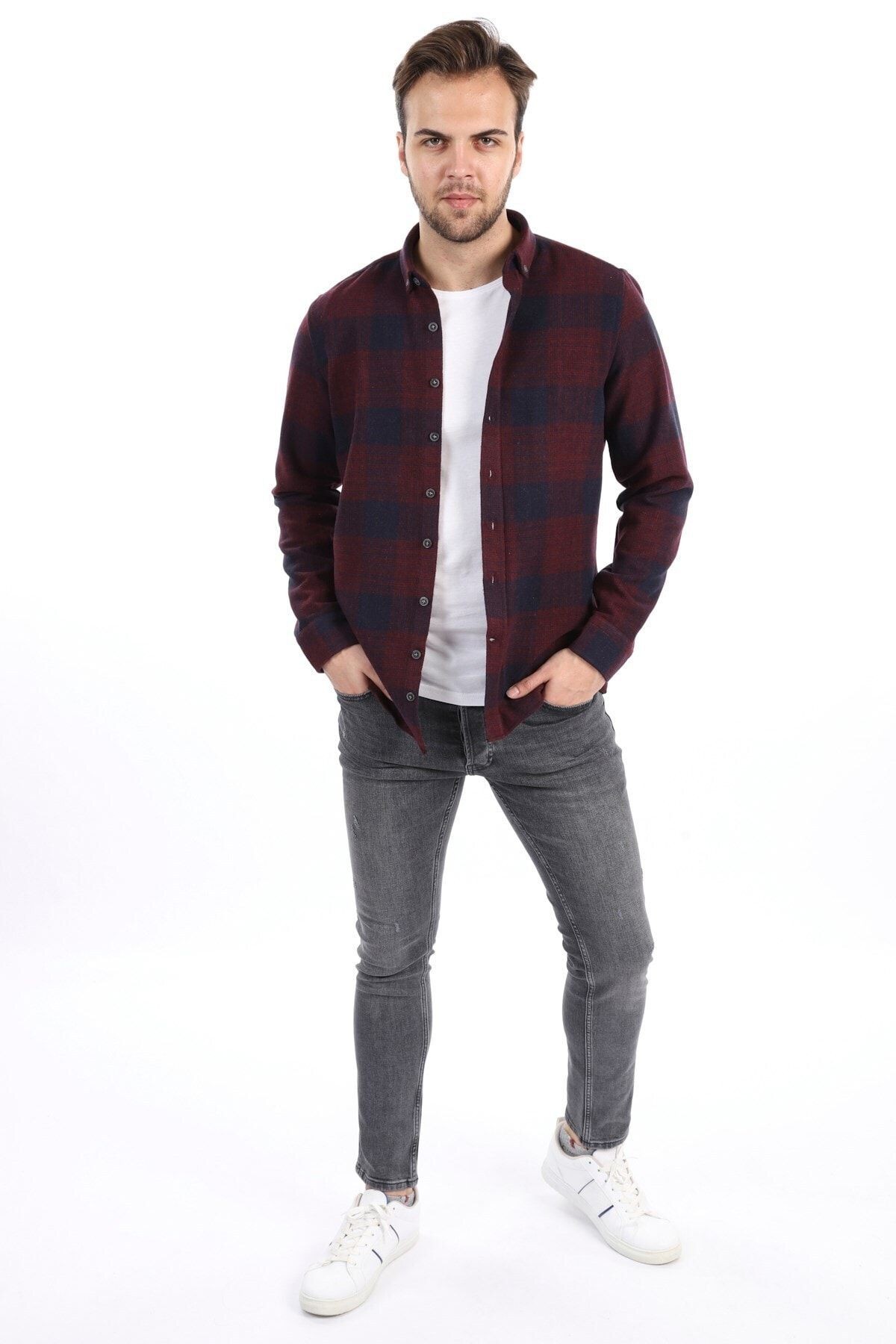 Bordo Slim Fit Oduncu Gömlek
