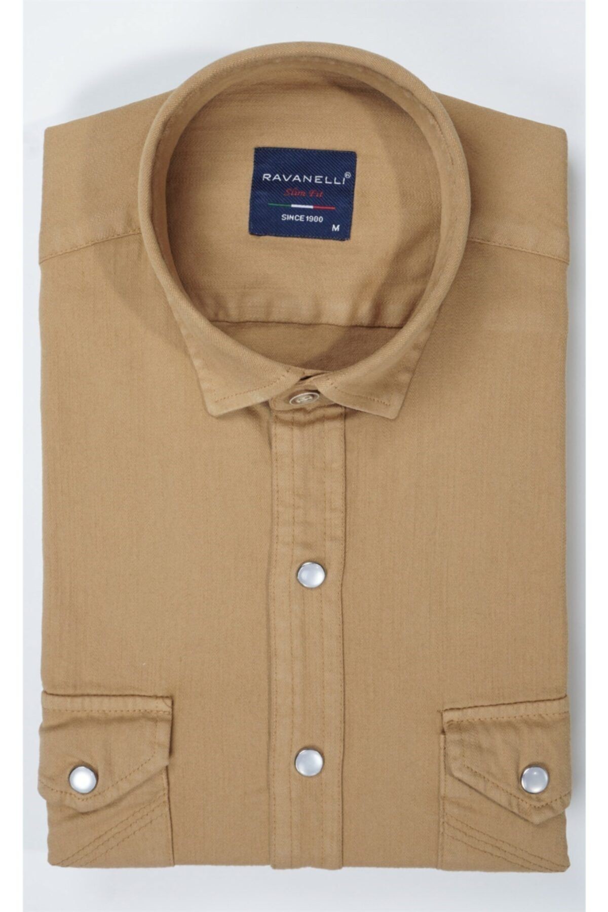 Erkek Sarı Slim Fit Gabardin Açmalı Çift Cep Gömlek