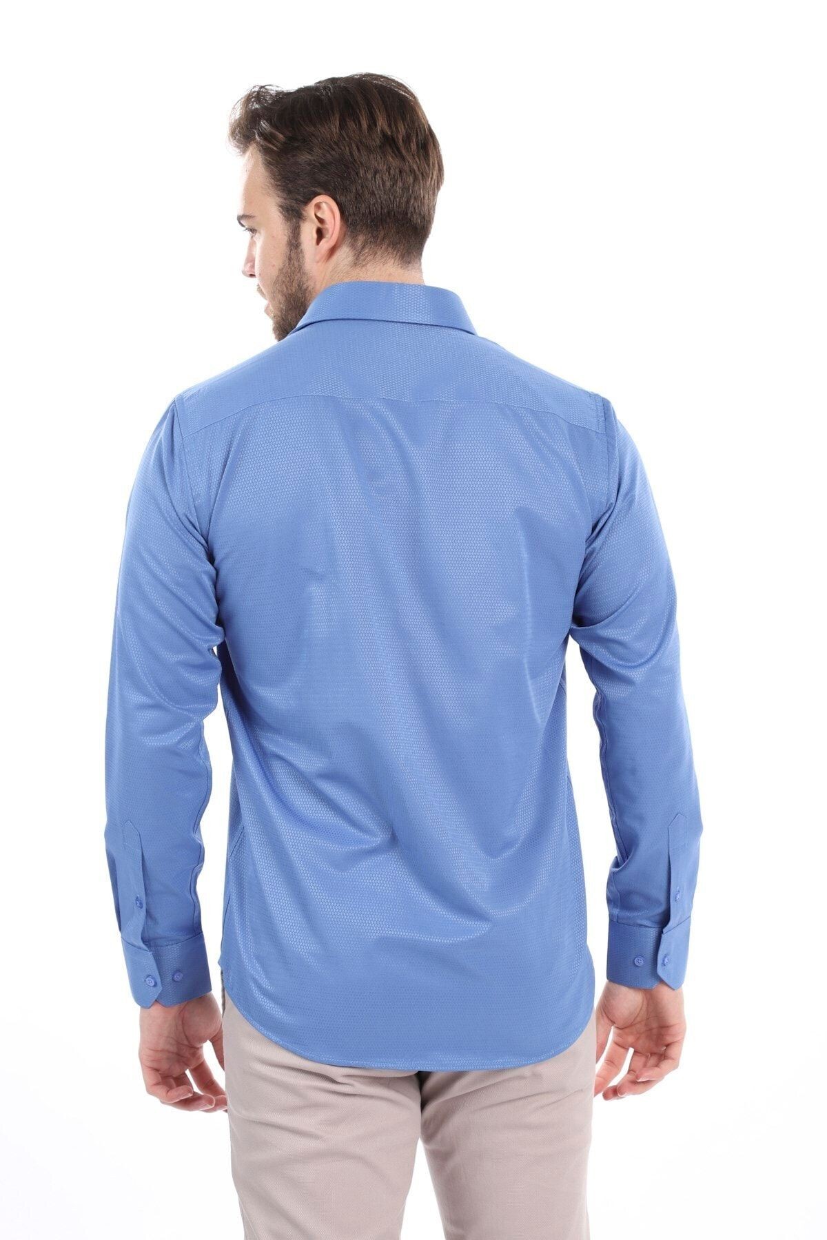 Baskılı Mavi Slim Fit Gömlek