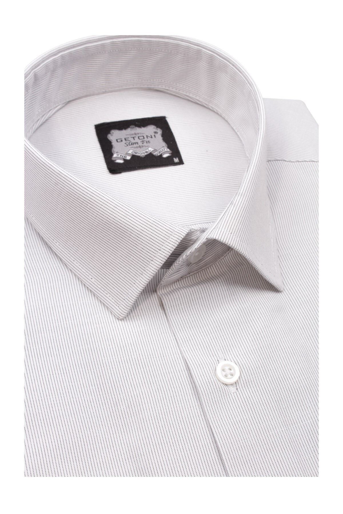 Erkek  Beyaz Slim Fit Armürlü Gömlek