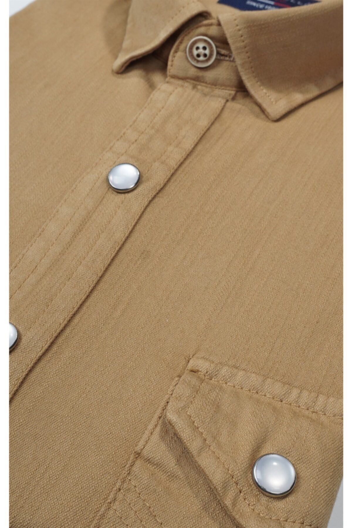 Erkek Sarı Slim Fit Gabardin Açmalı Çift Cep Gömlek