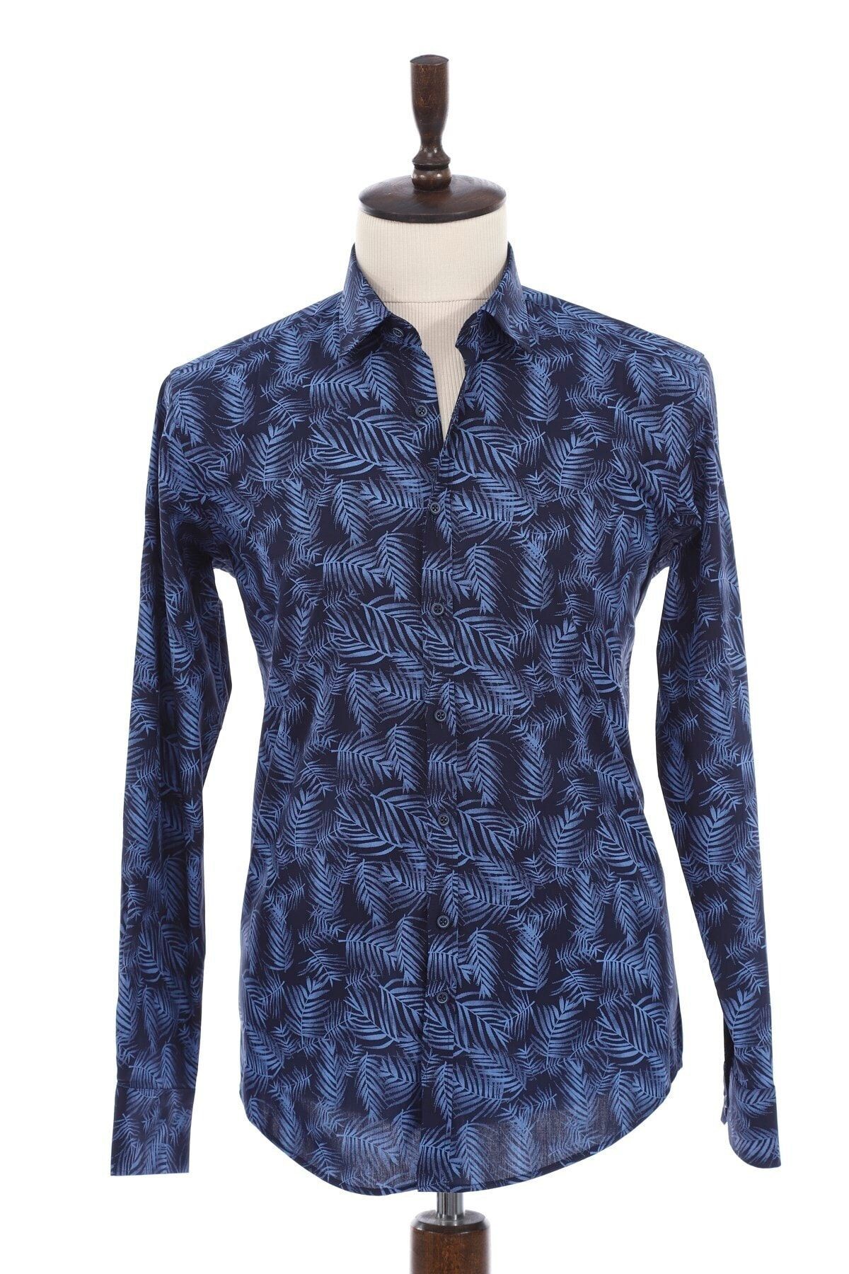 Baskılı Lacivert Slim Fit Gömlek