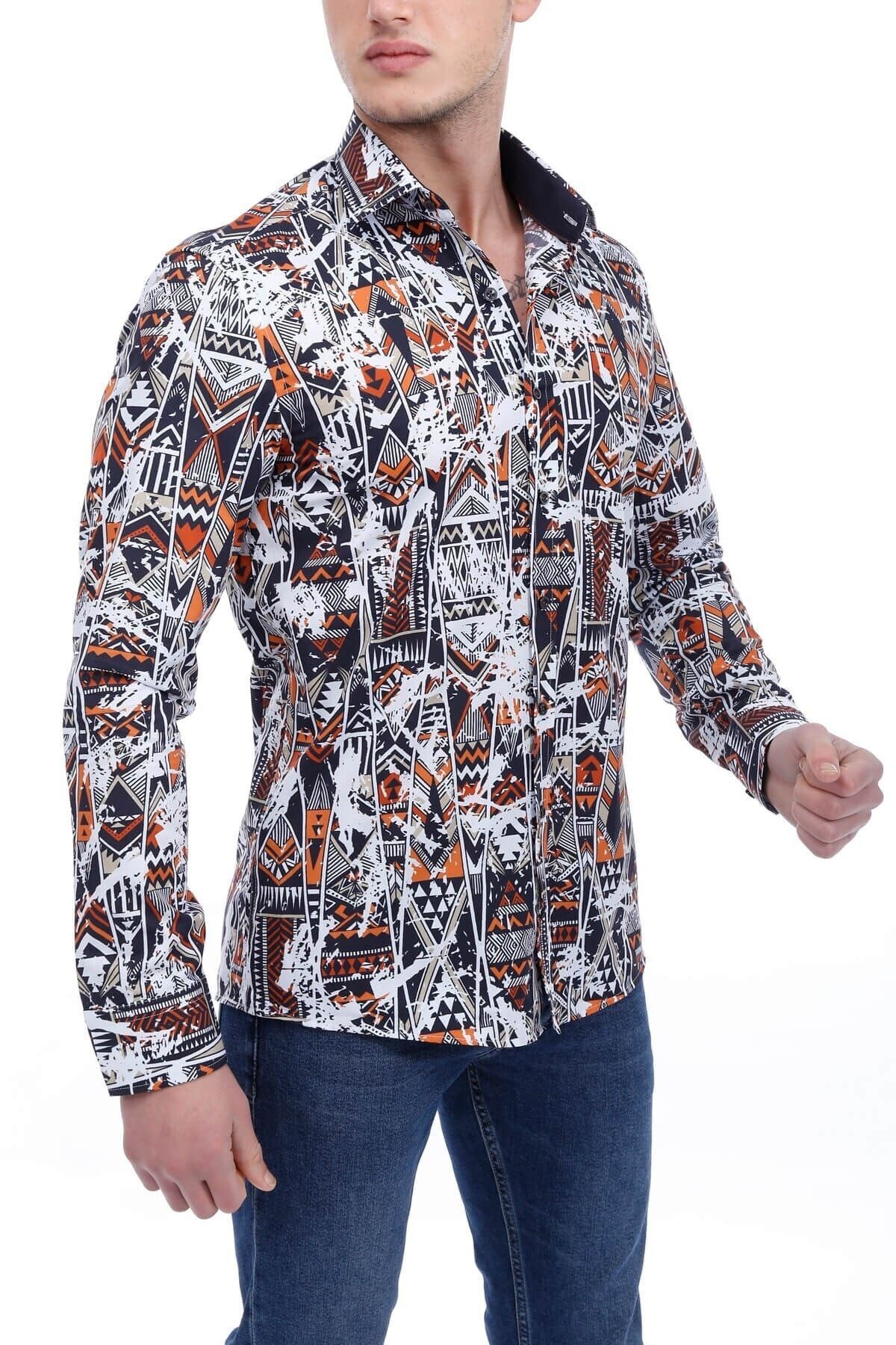 Baskılı Lacivert Slim Fit Gömlek