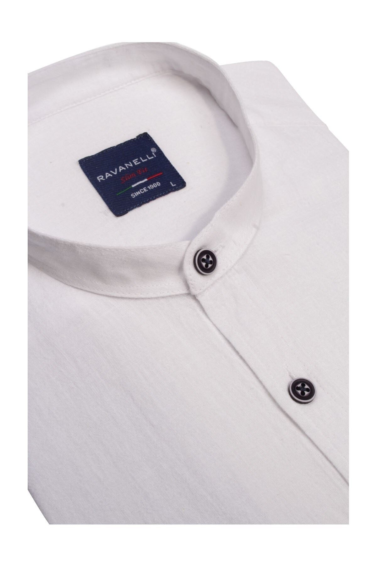 Erkek Beyaz Slim Fit Keten Apoletli Gömlek
