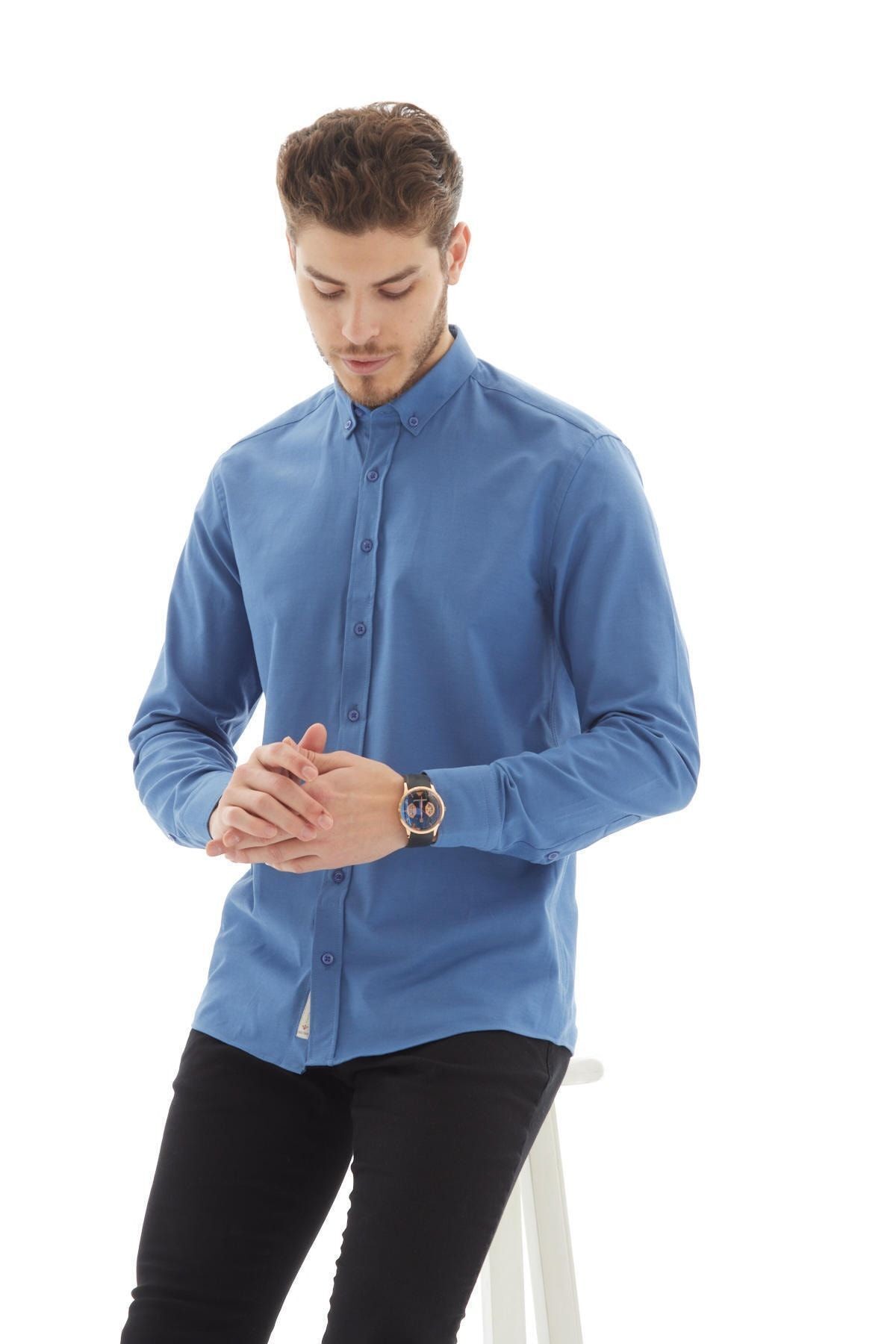 Vessmen Bordo Dar Kesim Slim Fit Yaka Düğmeli Uzun Kol Erkek Gömlek