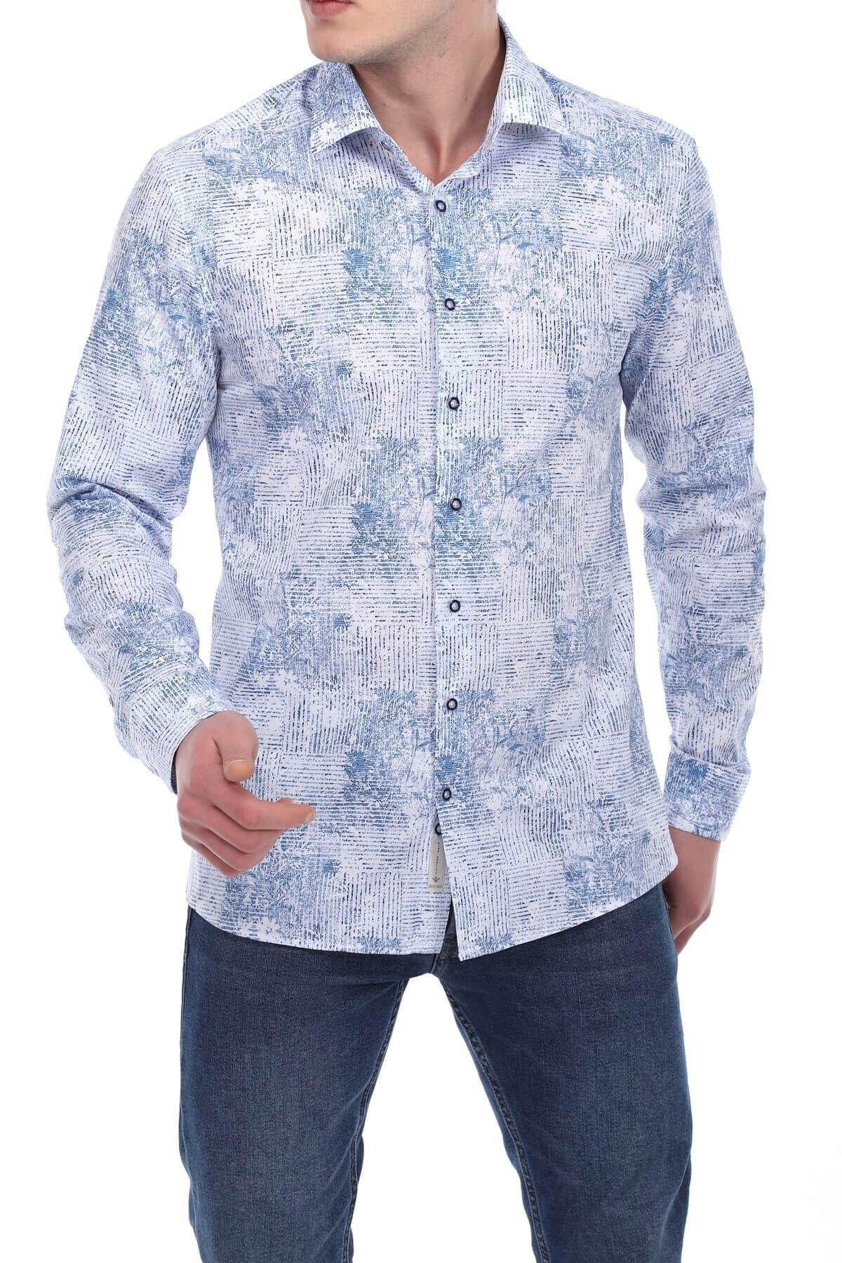 Baskılı Beyaz Slim Fit Gömlek