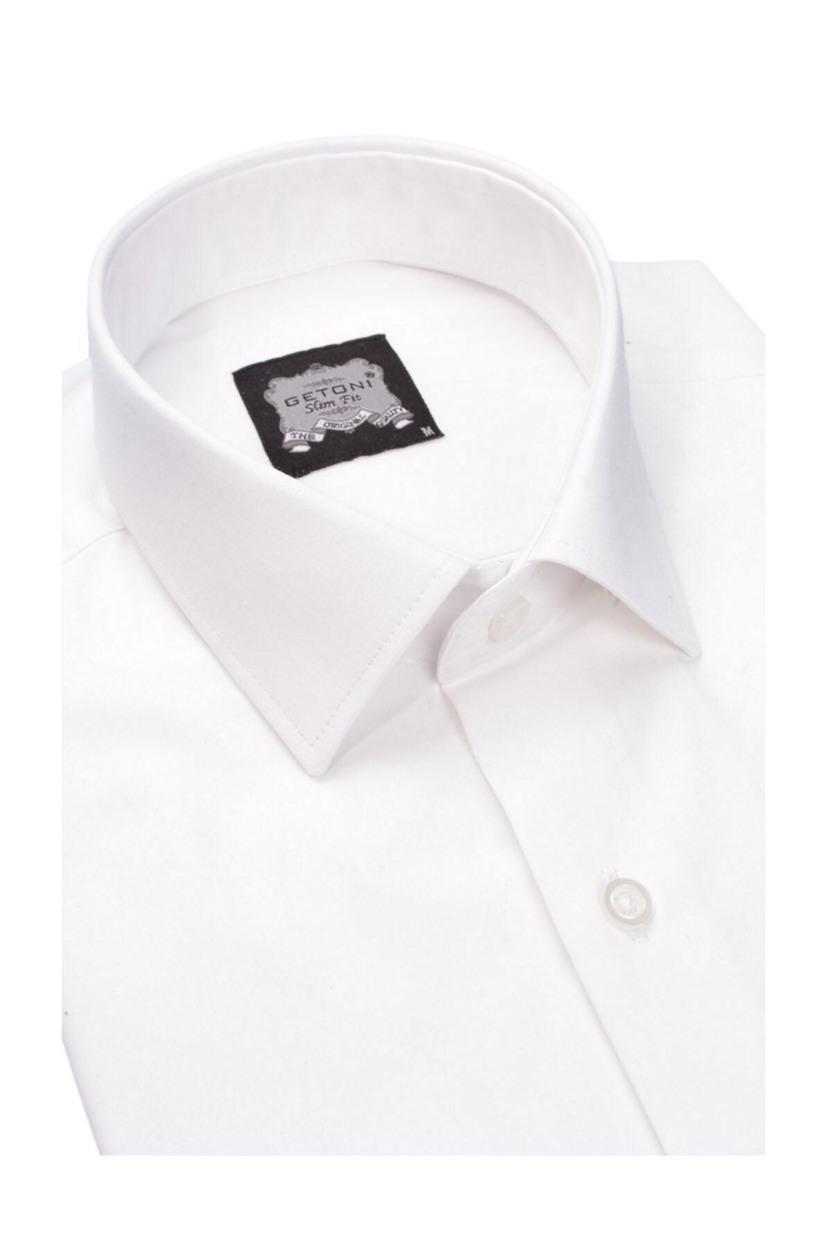 Erkek  Beyaz Slim Fit Armürlü Gömlek