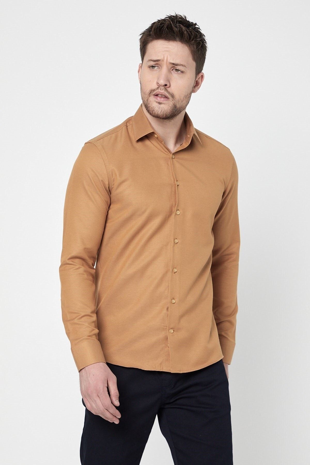 Hardal Slim Fit Uzun Kol Gömlek