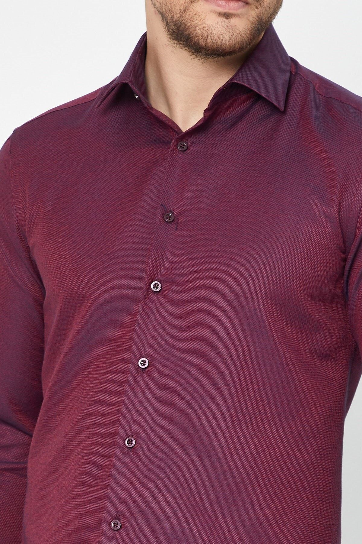 Bordo Slim Fit Uzun Kol Gömlek