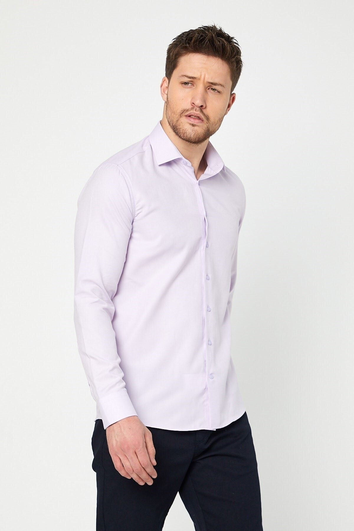 Lila Slim Fit Uzun Kol Gömlek