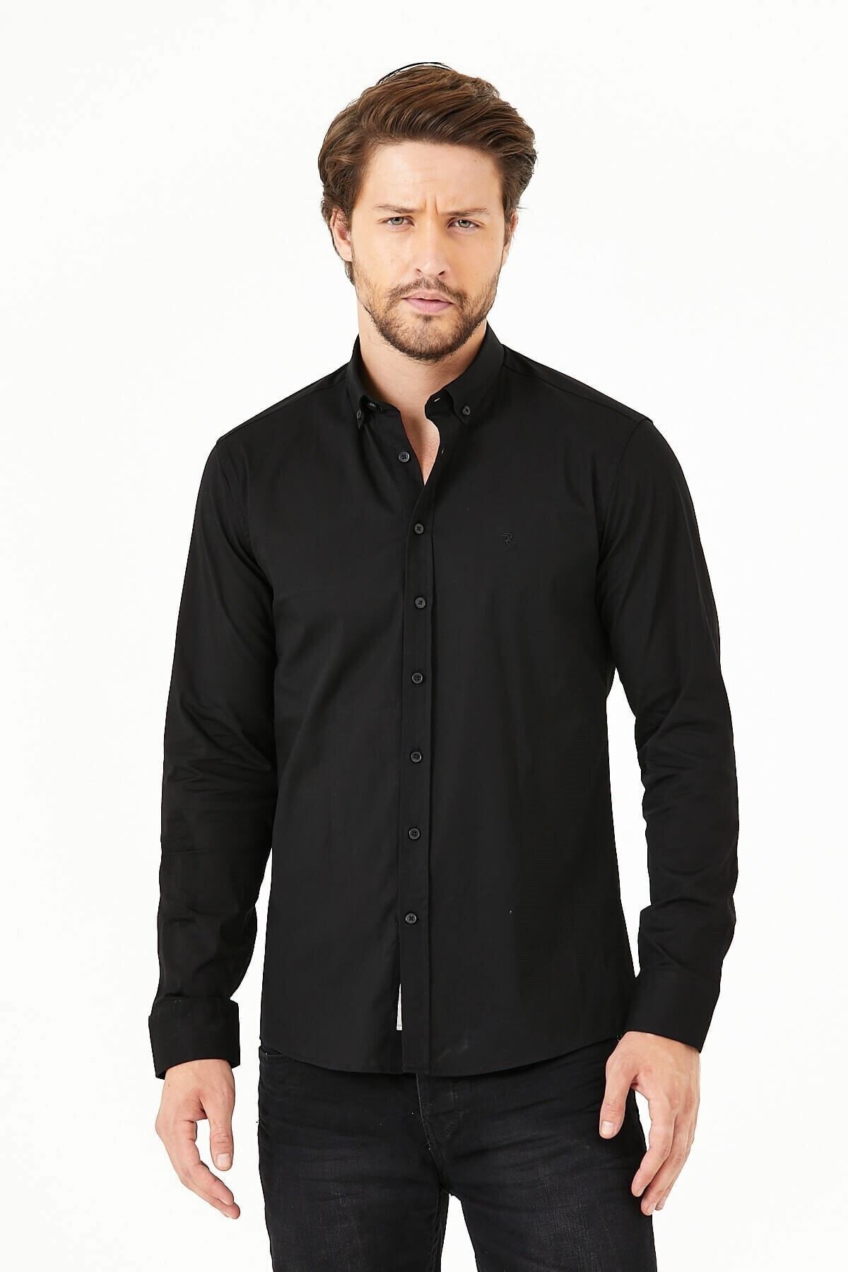 Siyah Slim Fit Uzun Kol Gömlek