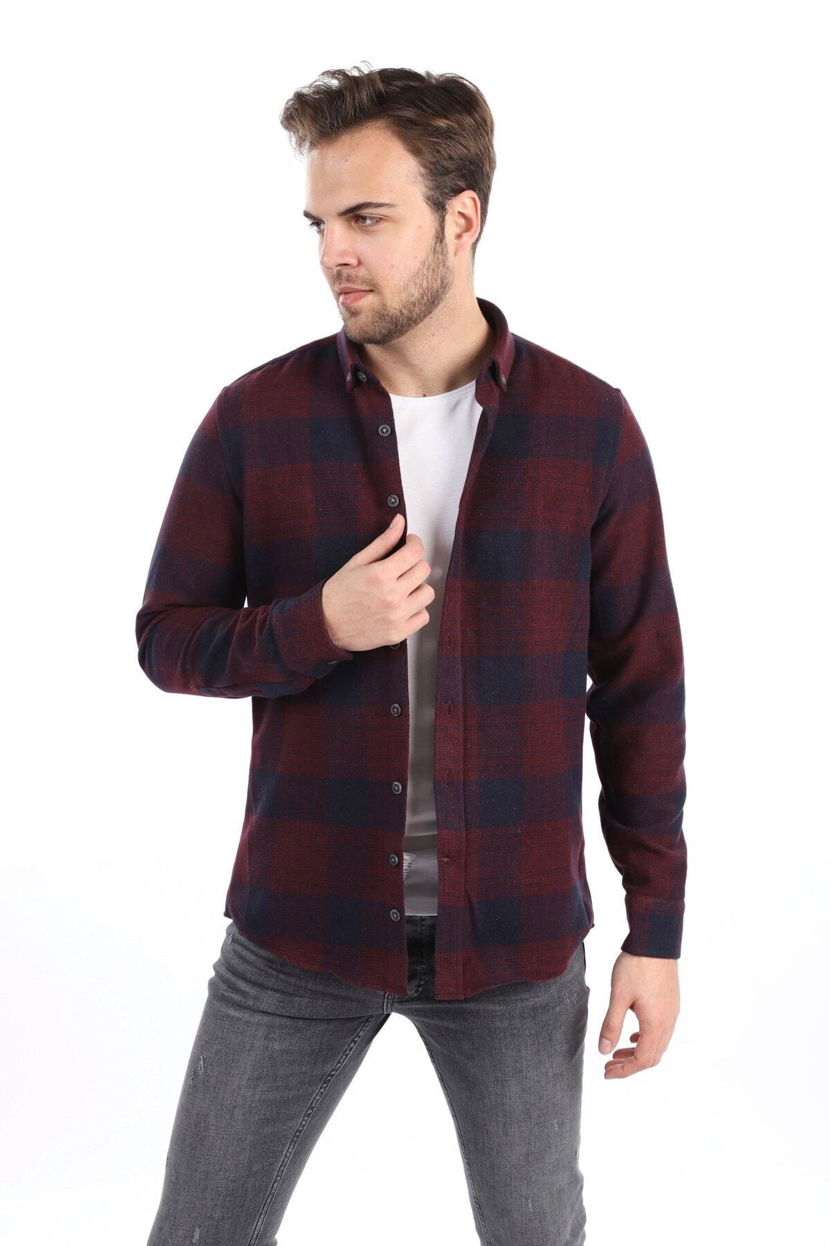 Bordo Slim Fit Oduncu Gömlek