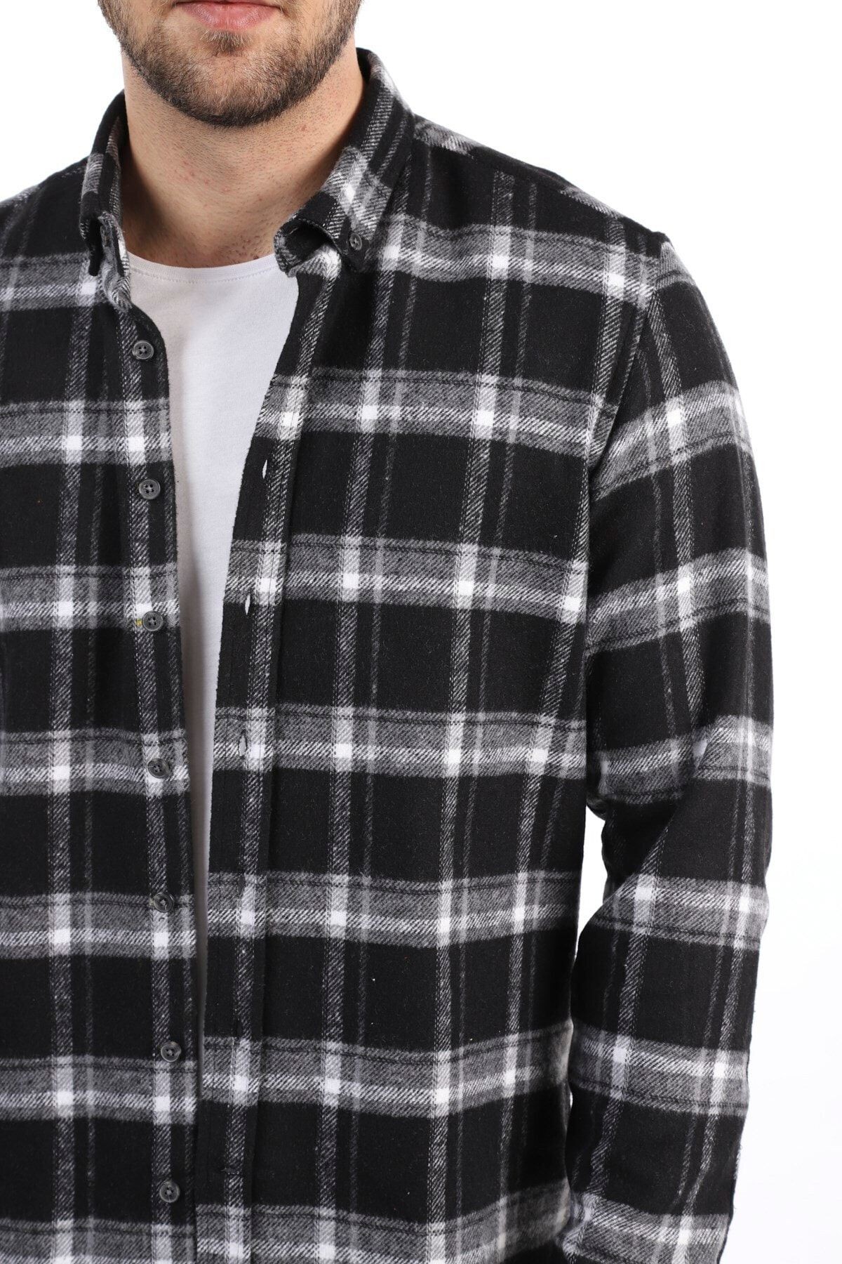 Siyah Slim Fit Oduncu Gömlek
