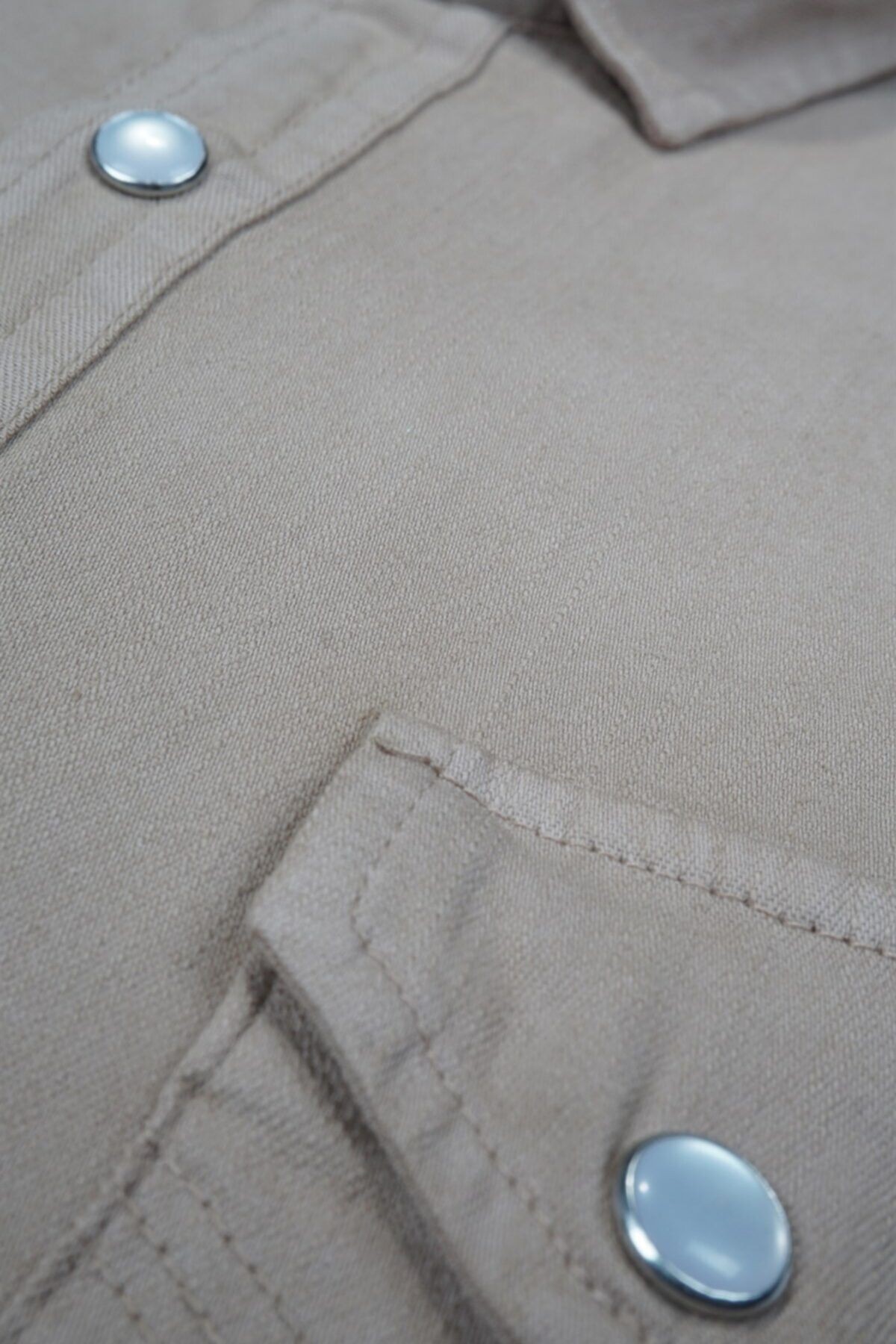 Erkek Bej Slim Fit Gabardin Açmalı Çift Cep Gömlek