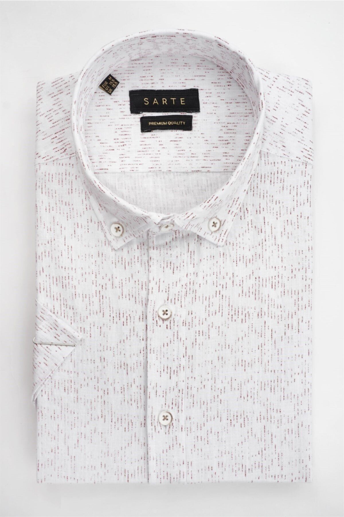 Slim Fit Flam Keten Baskılı Kısa Kol Gömlek