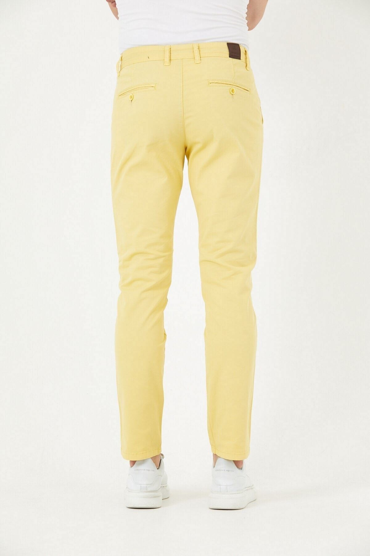 Sarı Gabardin Chıno Yan Cepli Keten Regular Fit Pantolon