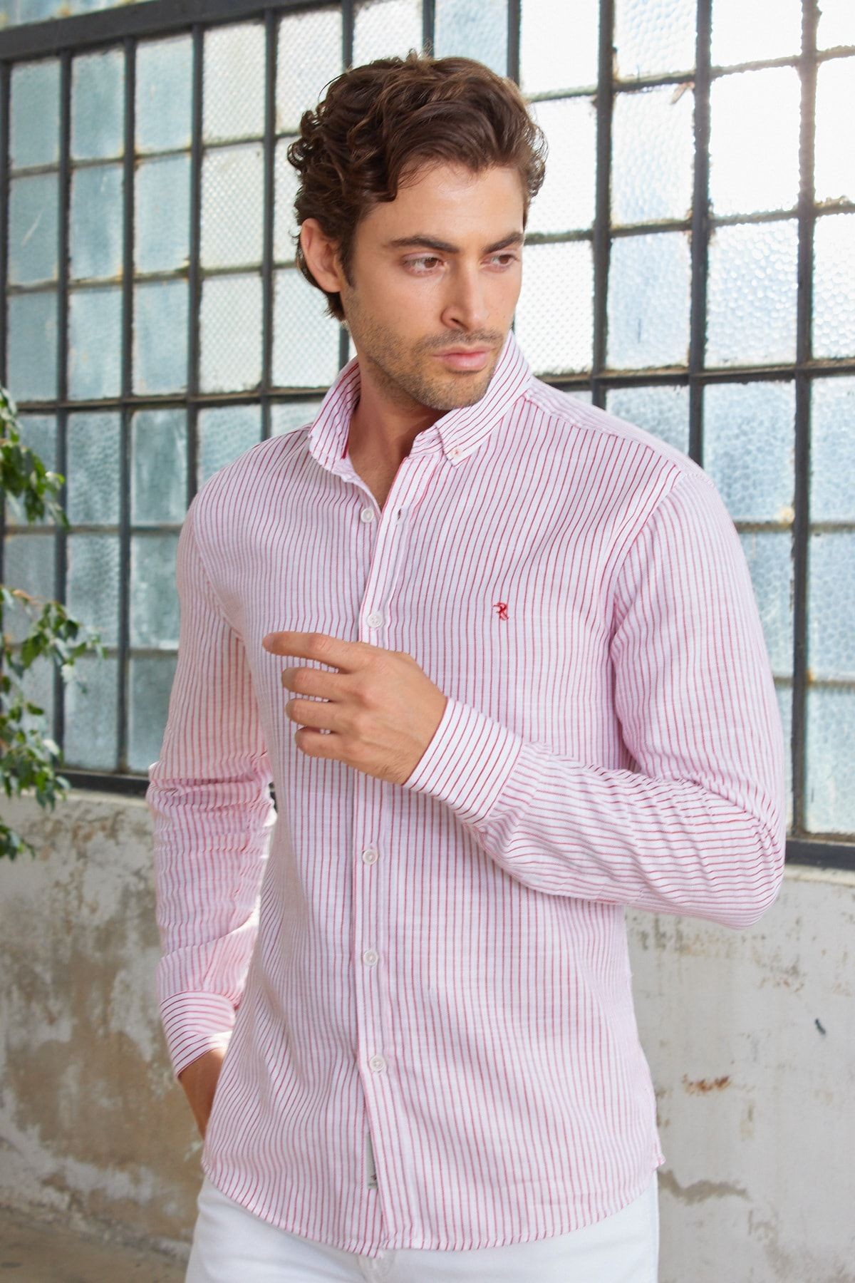 Çizgili Desen Modern Slim Fit Pamuk Gömlek