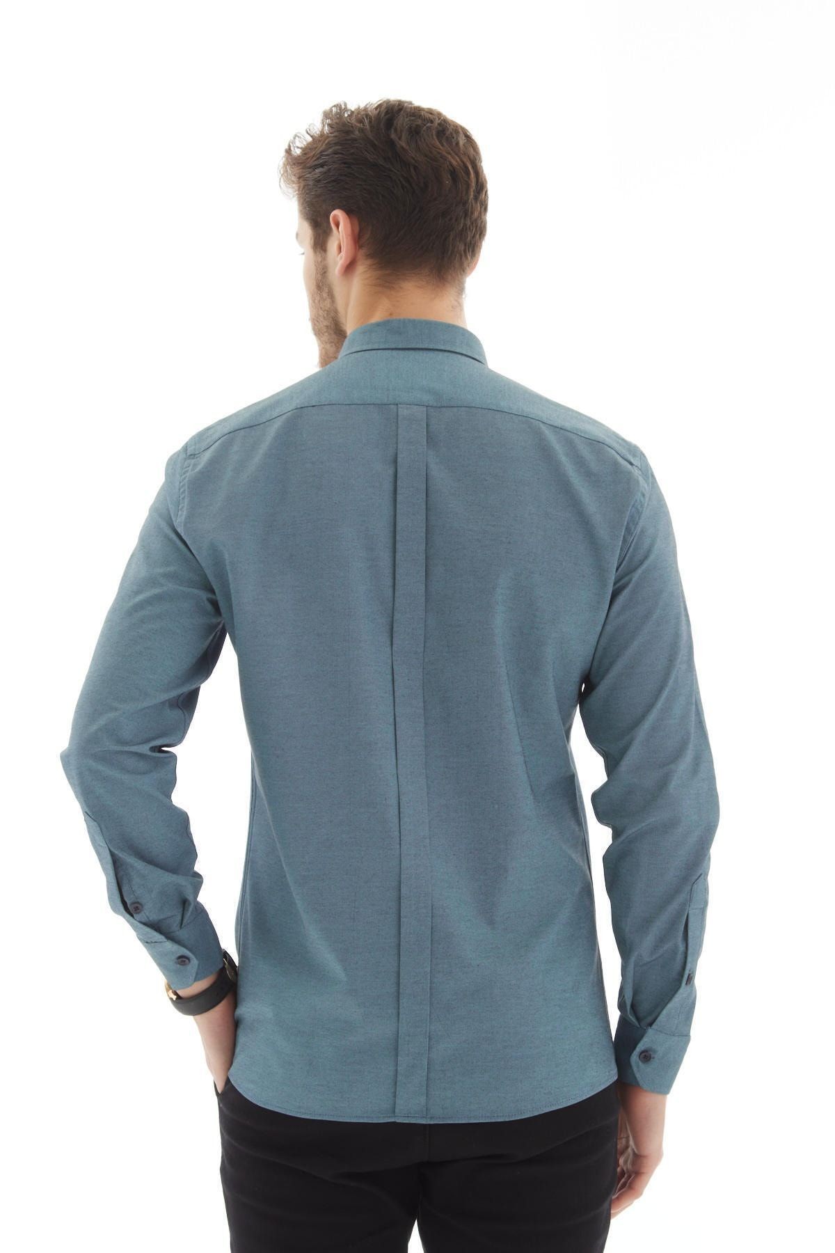 Vessmen Bordo Dar Kesim Slim Fit Yaka Düğmeli Uzun Kol Erkek Gömlek