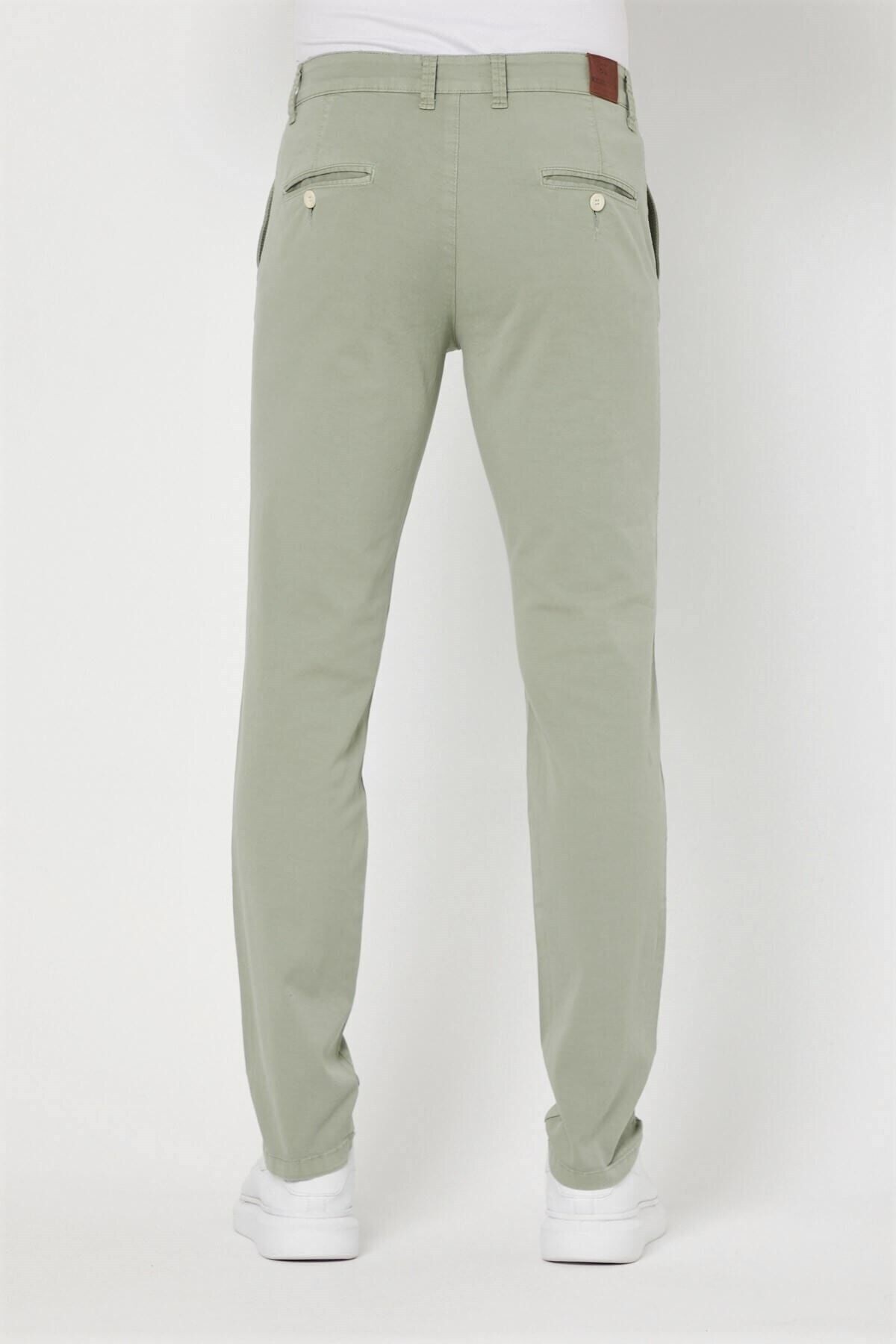 Yeşil Chıno Yan Cepli Keten Regular Fit Pantolon