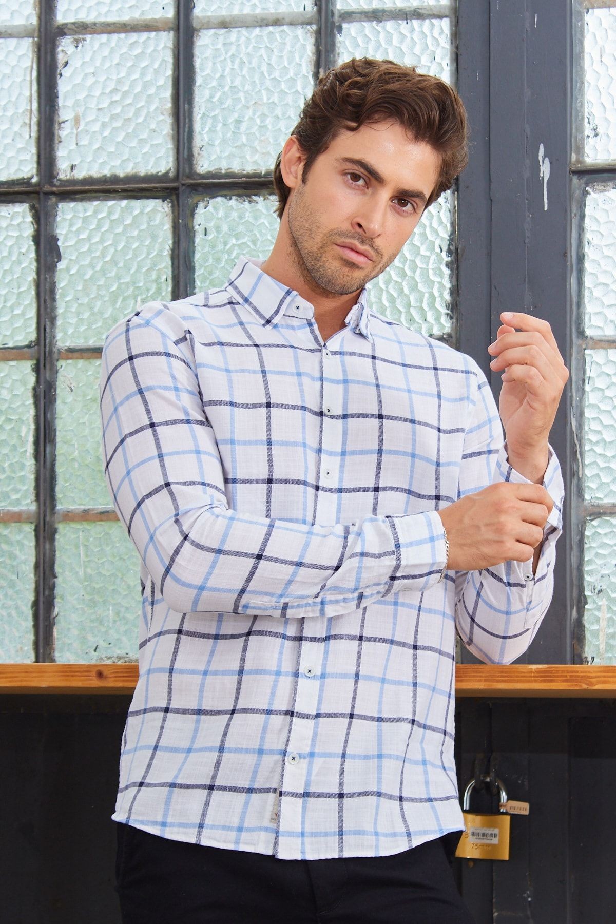 Ekose Desen Modern Slim Fit Pamuk Gömlek