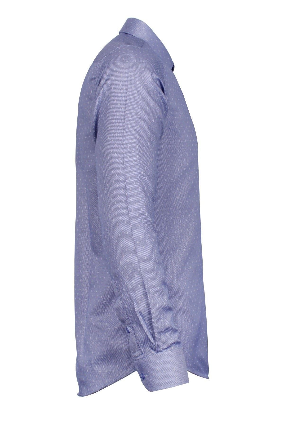 Erkek Mavi Slim Fit Armürlü Gömlek