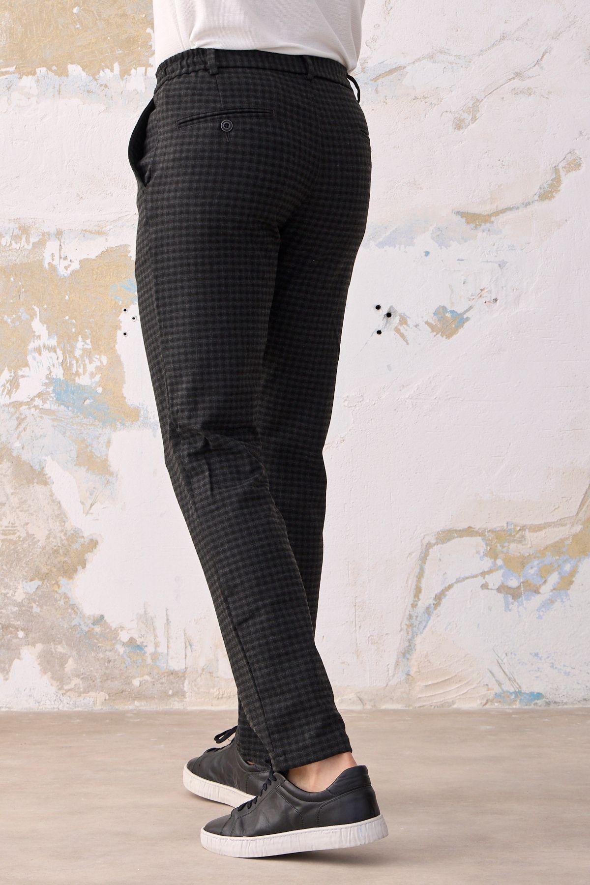 Erkek Günlük Jogger Beli Lastikli Ipli Cepli Slim Fit En Boy Likralı Kareli Pantolon