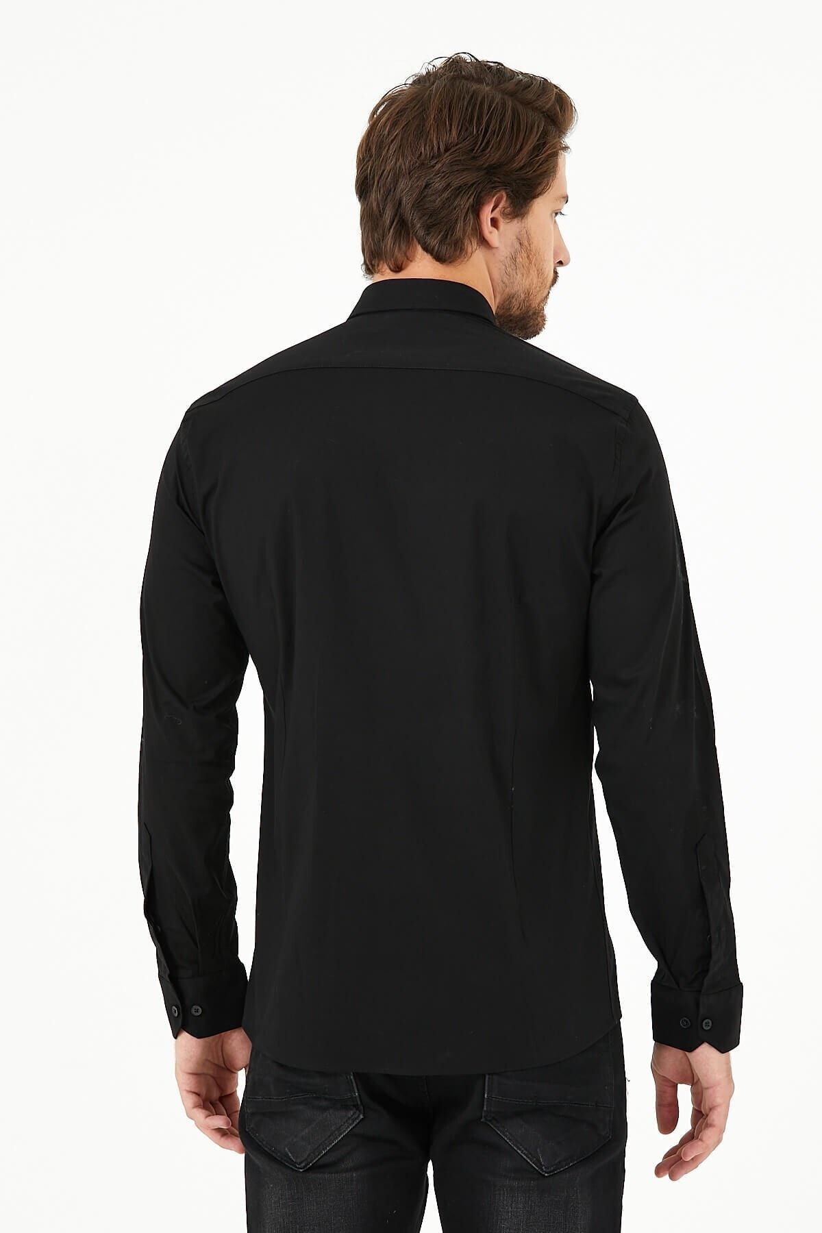 Siyah Slim Fit Uzun Kol Gömlek
