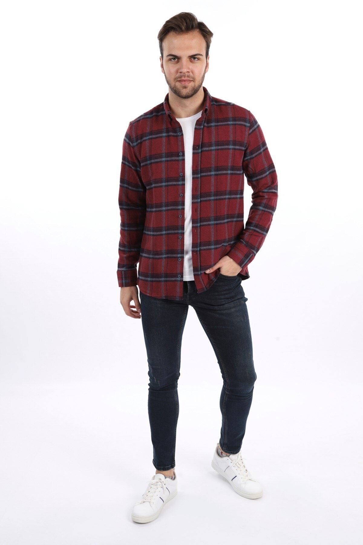 Bordo Slim Fit Oduncu Gömlek