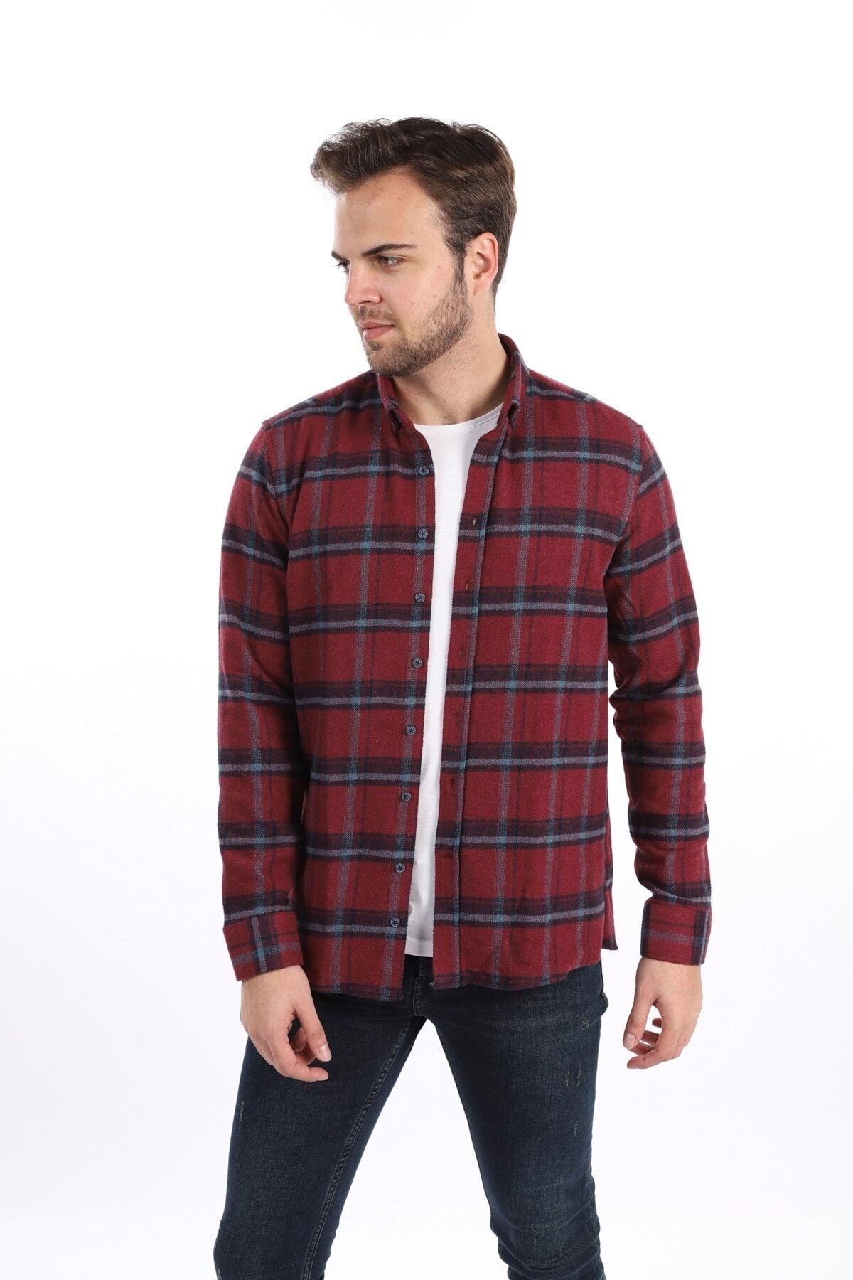 Bordo Slim Fit Oduncu Gömlek