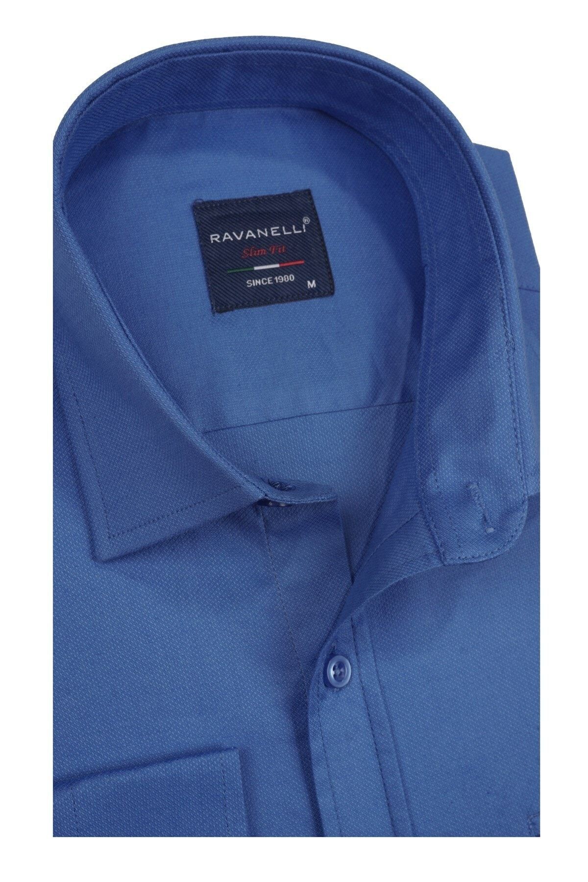 Erkek Lacivert Slim Fit Oxford Likralı Gömlek