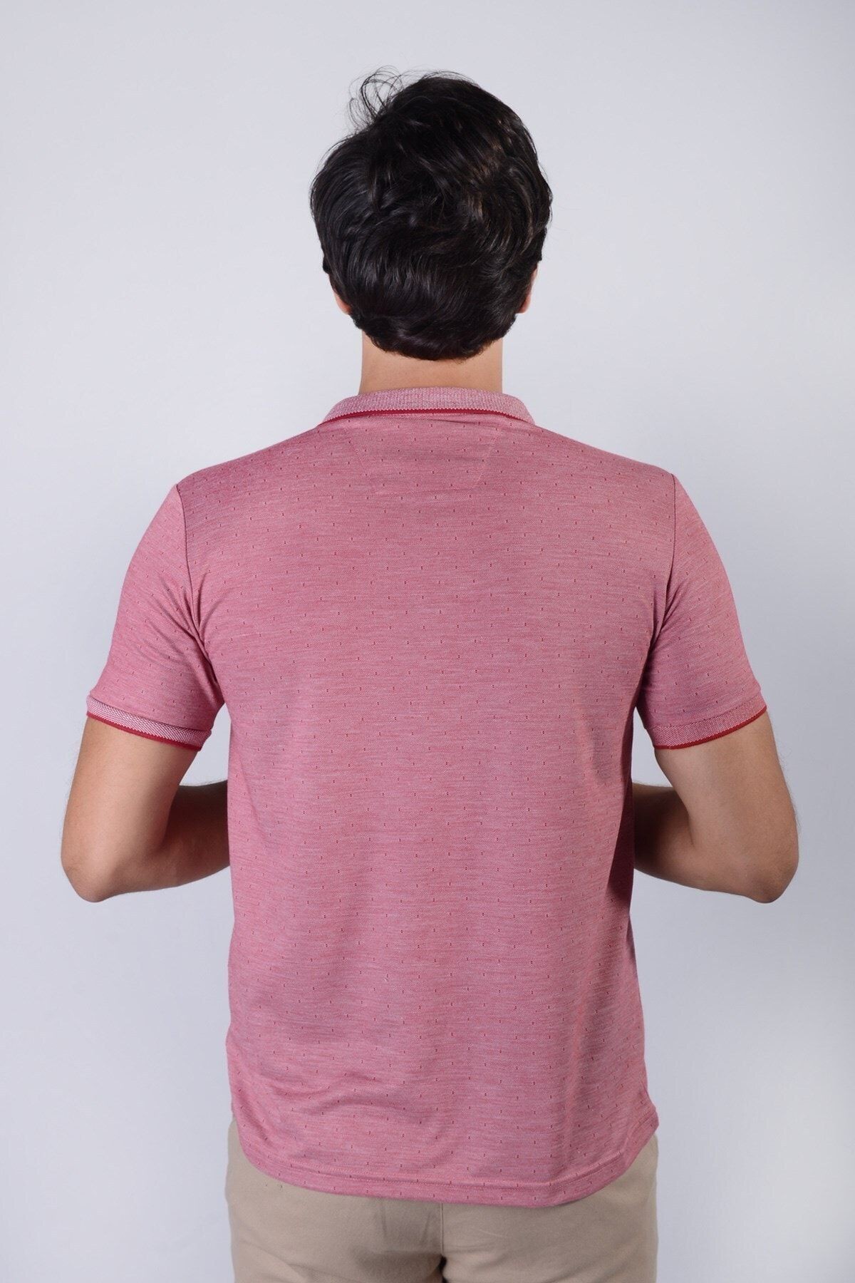Erkek Pembe Jakarlı Viscon T-Shirt