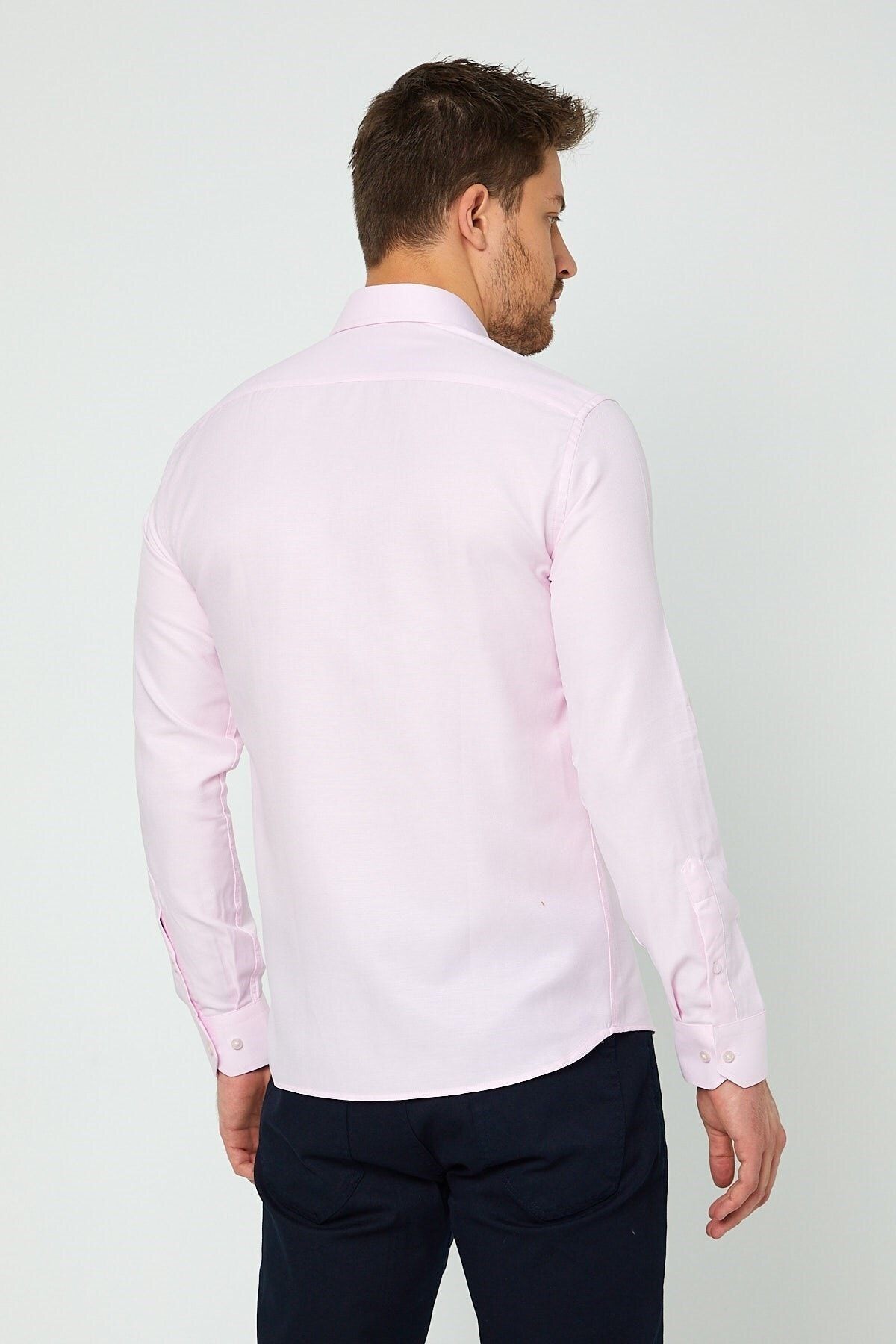 Toz Pembe Slim Fit Uzun Kol Gömlek