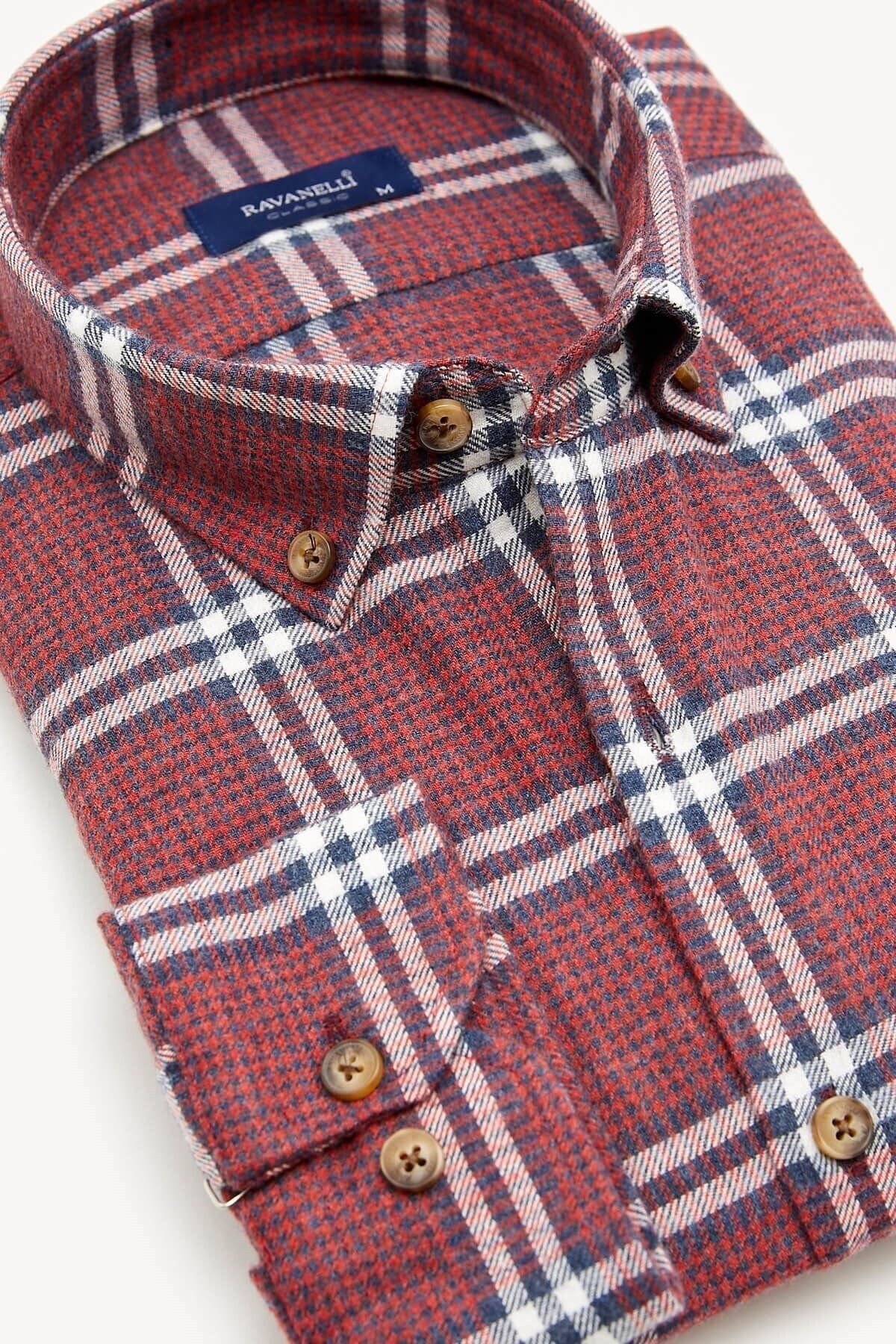 Bordo Kareli Klasik Flanel Kışlık Gömlek
