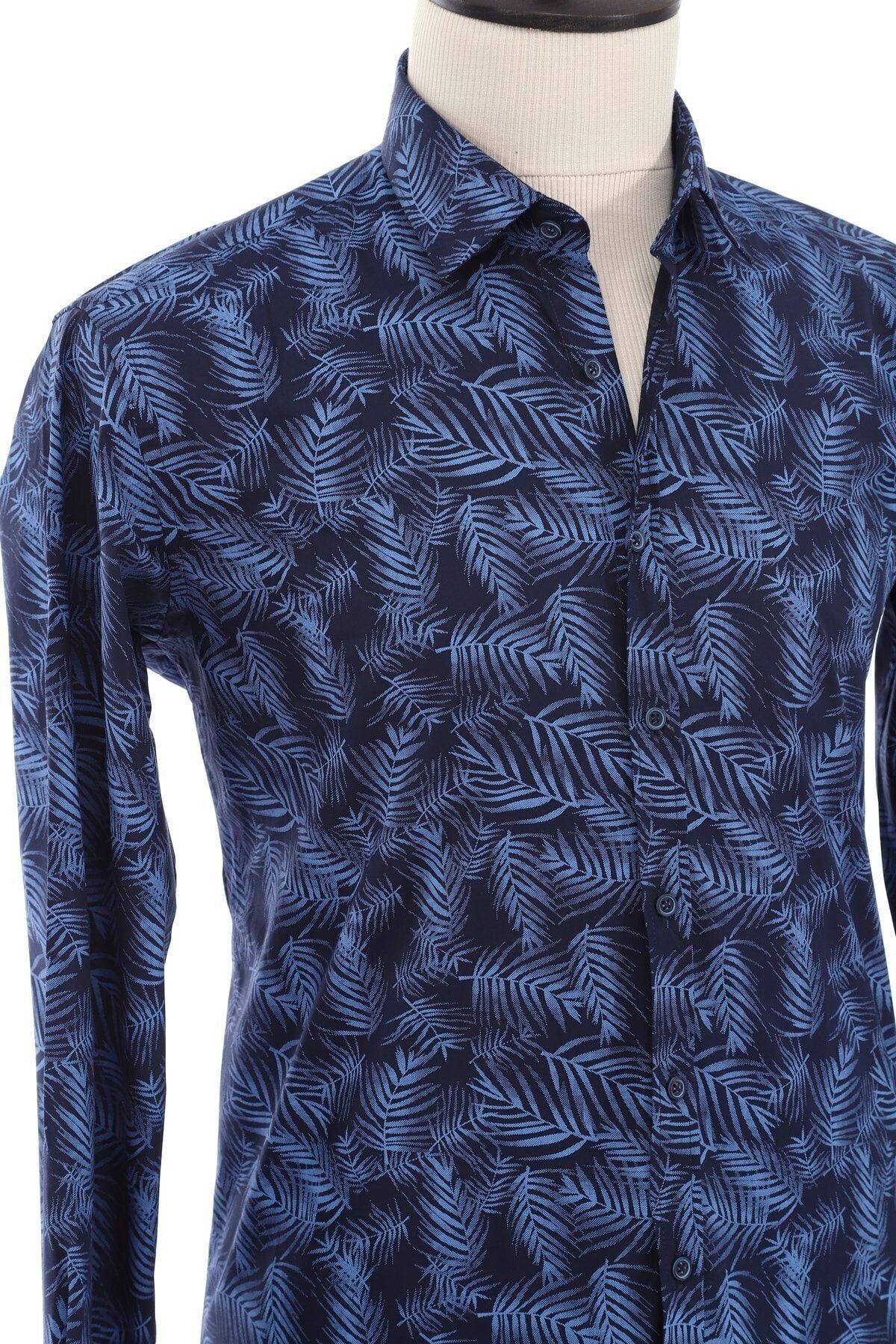 Baskılı Lacivert Slim Fit Gömlek