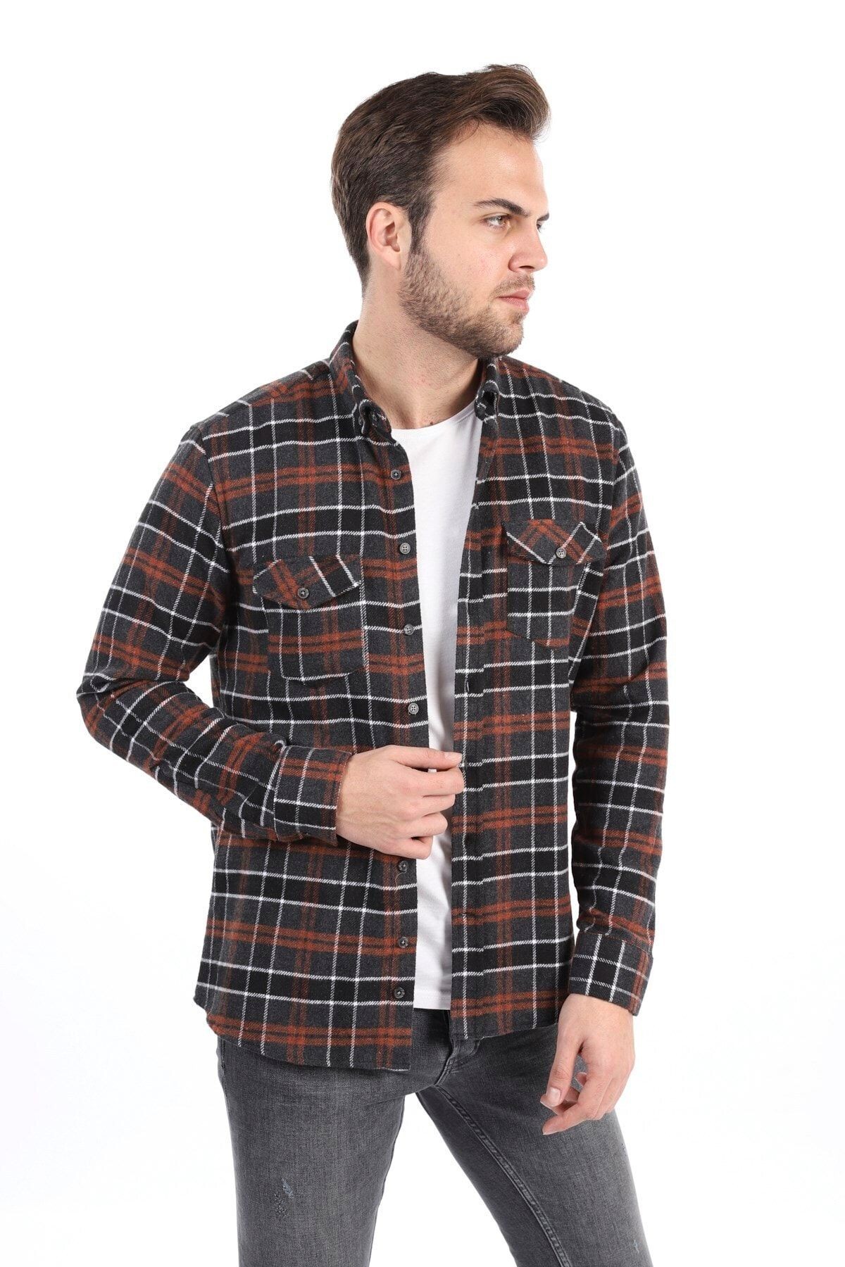 Kahverengi Slim Fit Oduncu Gömlek