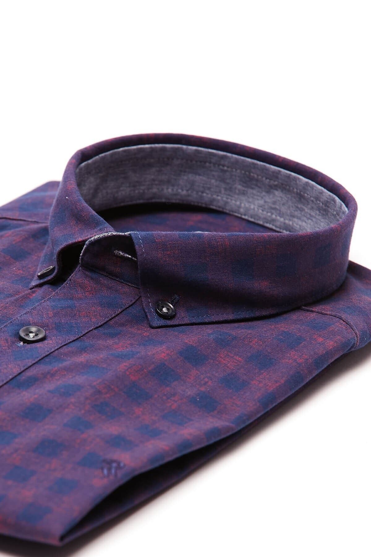 Baskılı Bordo Slim Fit Uzun Kol Gömlek