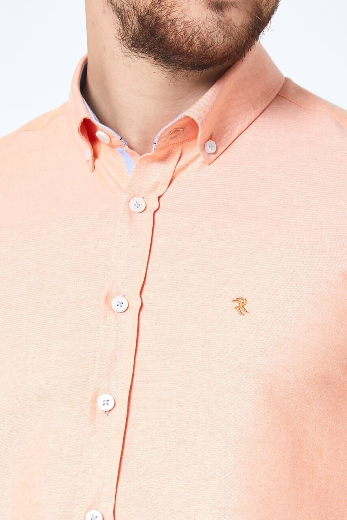 Turuncu Slim Fit Uzun Kol Gömlek